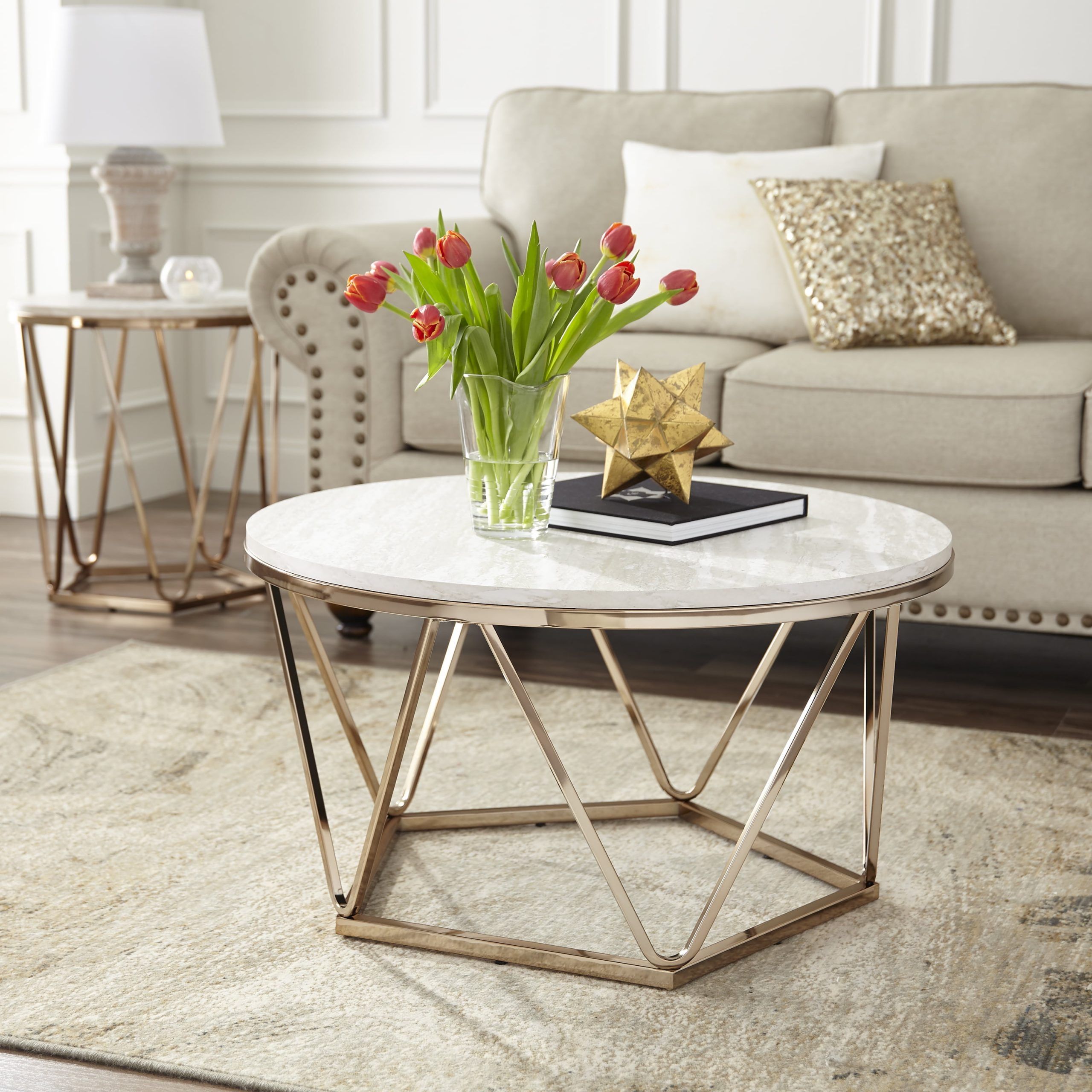 Modern Round Faux Marble Coffee Tables Regarding Trendy Leaci Modern Faux Stone Round Coffee Table – Walmart (View 15 of 15)