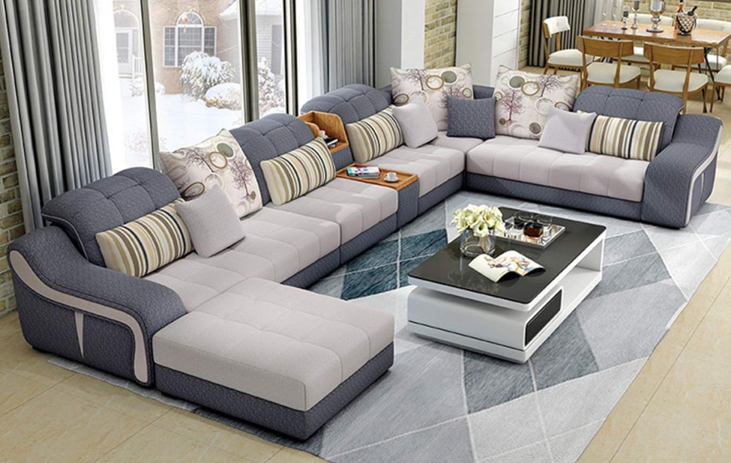 Modern U Shaped Sectional Couch Sets Within Latest Amazon: My Aashis Luxury Modern U Shaped Leather Fabric Corner (Photo 10 of 15)
