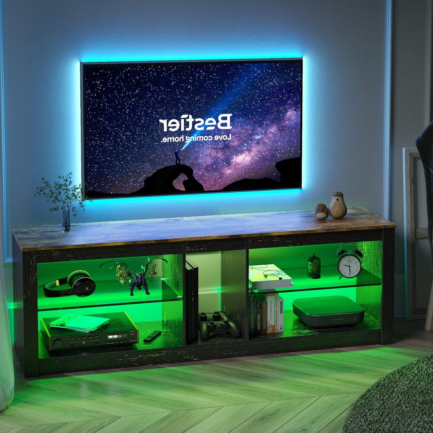 Most Current Bestier Rgb Tv Stand For 65+ Gaming Entertainment Center Gaming Led Tv Regarding Rgb Tv Entertainment Centers (Photo 2 of 15)
