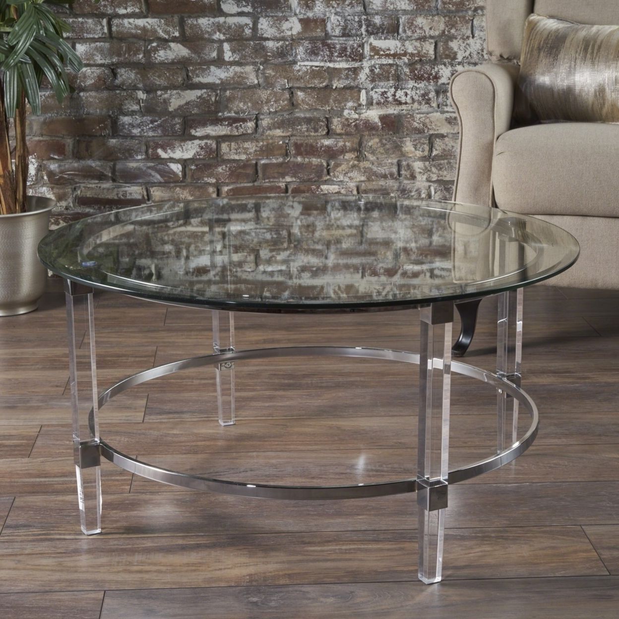 Most Current Buy Lynn Modern Round Tempered Glass Coffee Table With Acrylic And Iron Throughout Tempered Glass Coffee Tables (View 11 of 15)