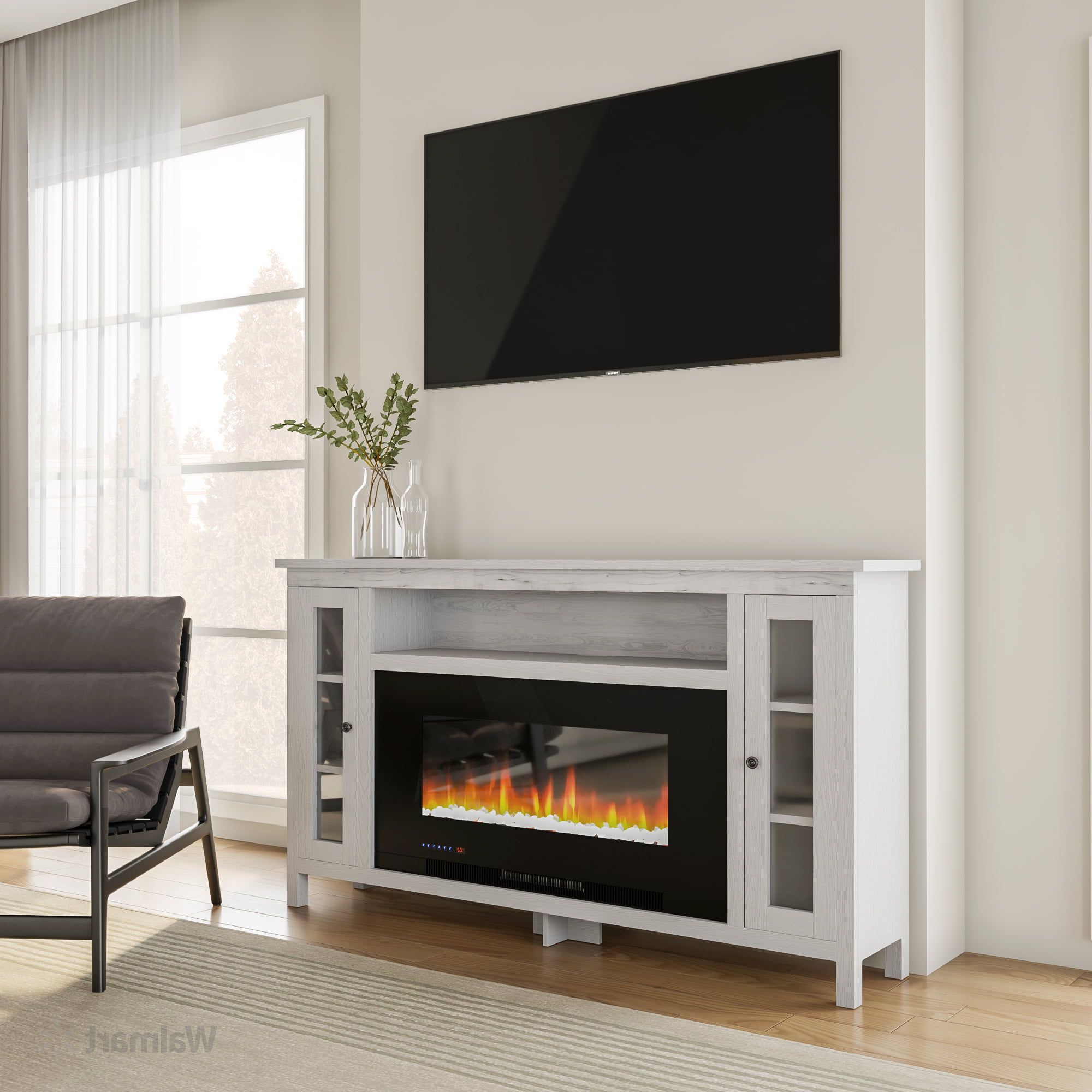 Most Current Cambridge Somerset 70 In. White Electric Fireplace Tv Stand With Multi Regarding Modern Fireplace Tv Stands (Photo 10 of 15)