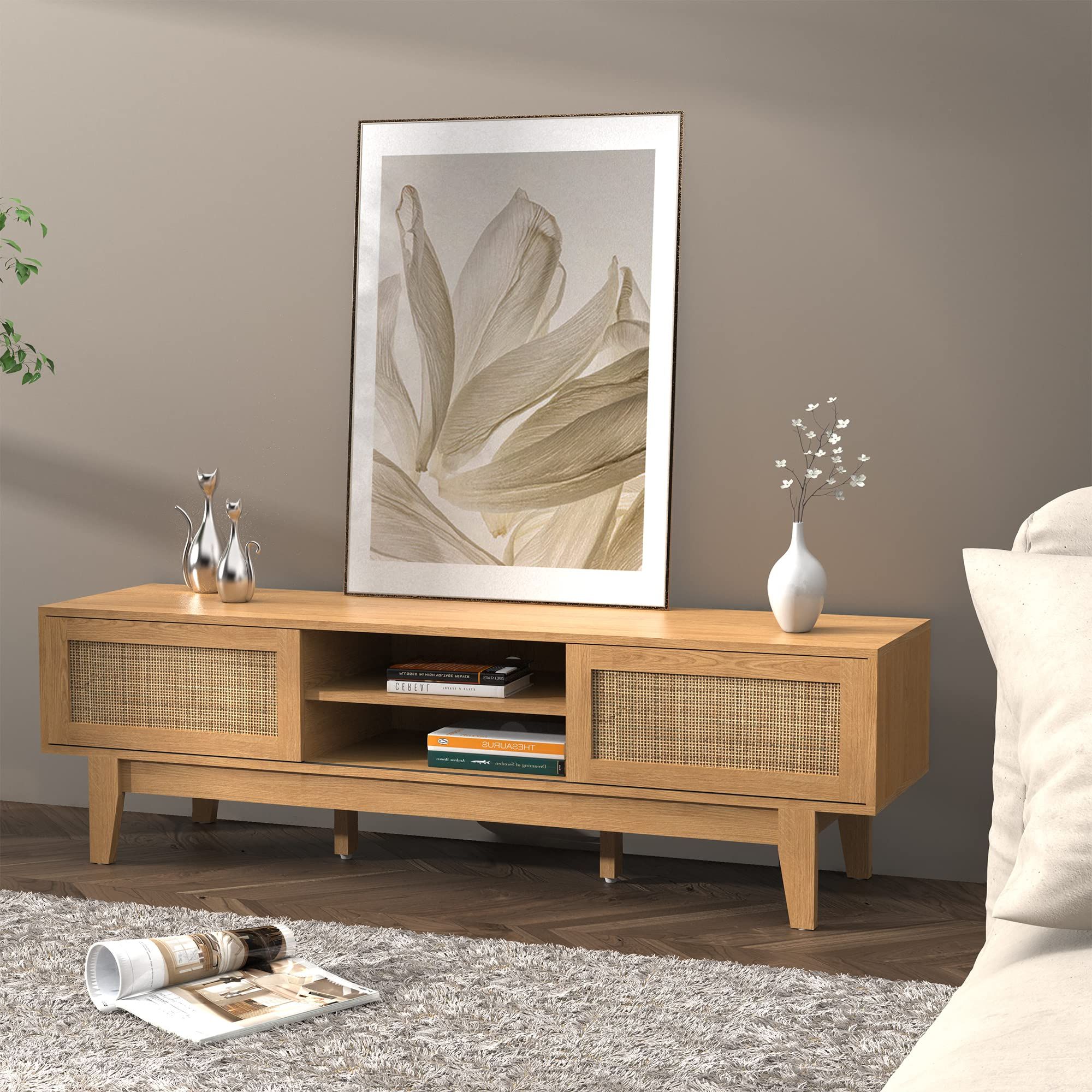 Most Current Farmhouse Rattan Tv Stands In Buy Xilingol Tv Stand With Rattan Sliding Doors, Low Profile Television (View 9 of 15)