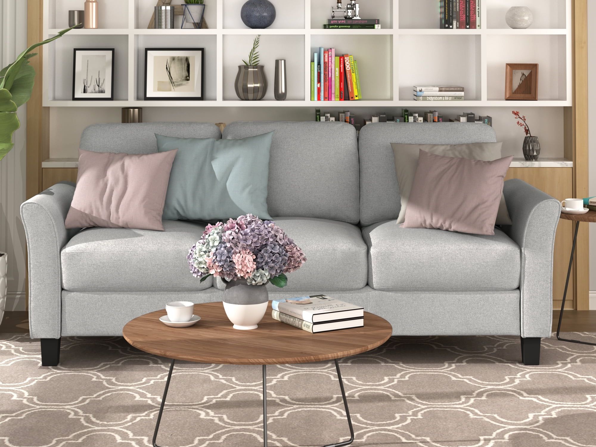 Most Current Lowestbes 3 Seat Sofa, Modern Linen Fabric Sofa With Sturdy Wooden Legs With Modern Light Grey Loveseat Sofas (View 3 of 15)
