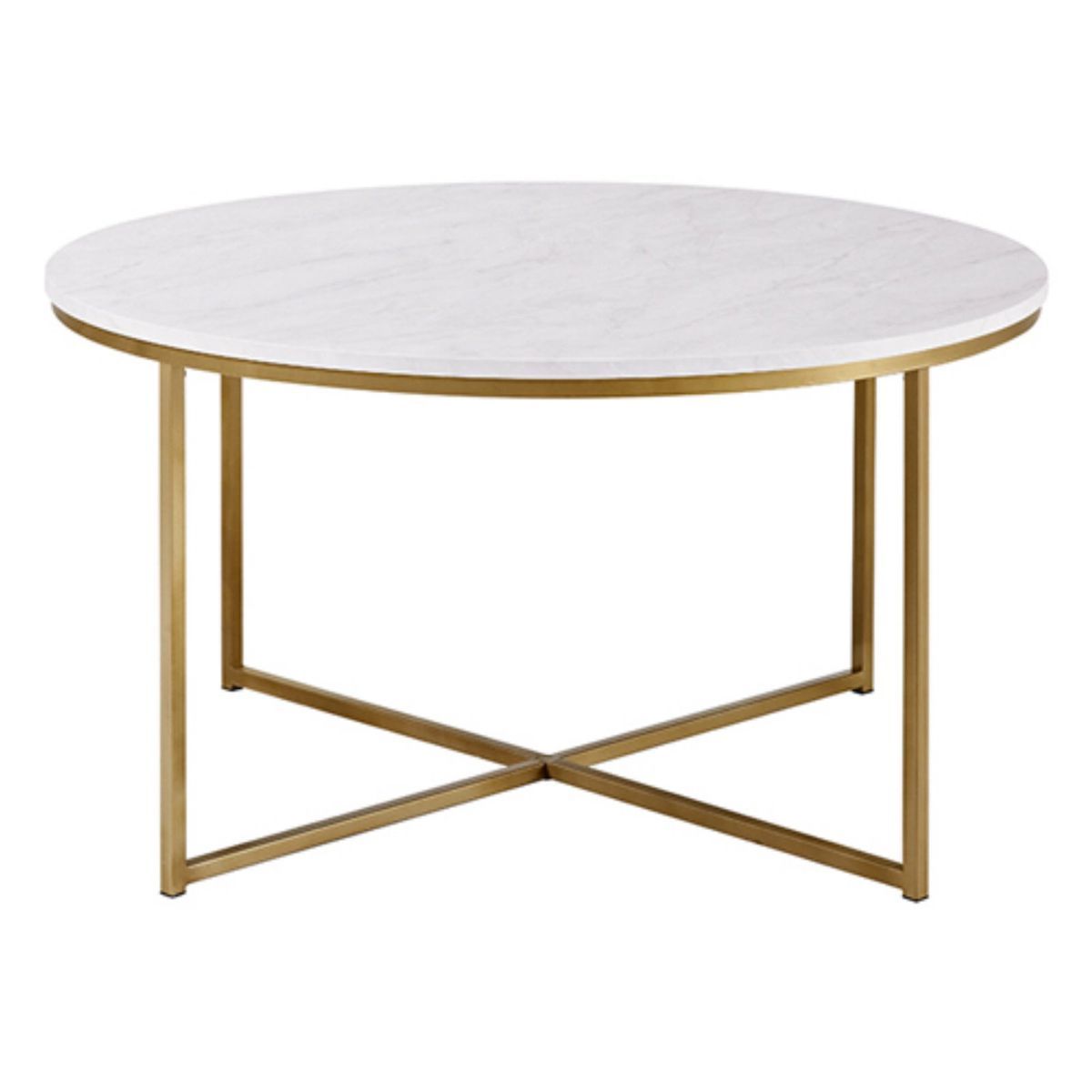 Most Current Modern Round Faux Marble Coffee Tables With Regard To Modern Round White Faux Marble Coffee Table With Gold Base – Walmart (View 8 of 15)