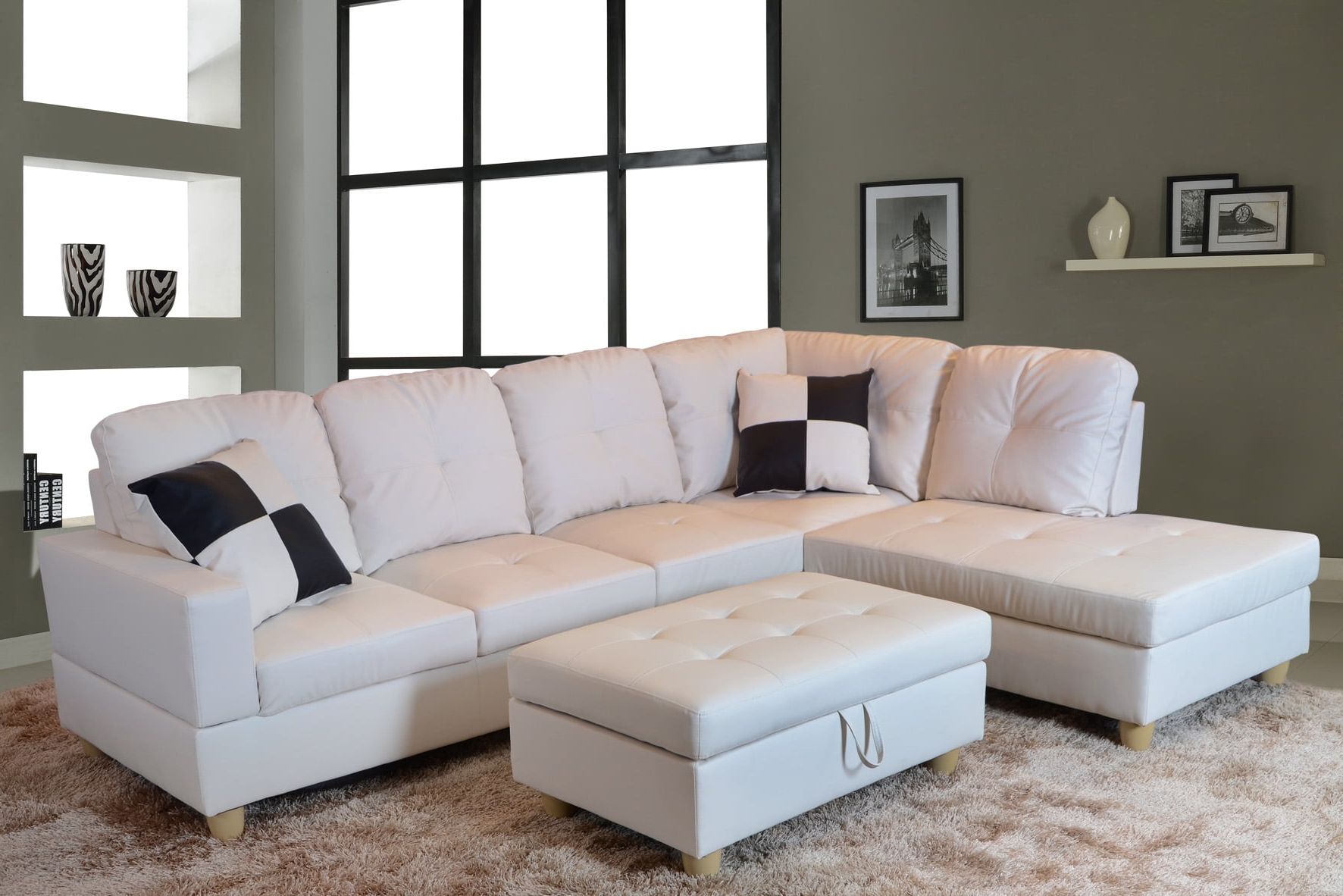 Most Current Ponliving Furniture L Shape Traditional Sectional Sofa Set With Ottoman Inside Faux Leather Sectional Sofa Sets (View 11 of 15)
