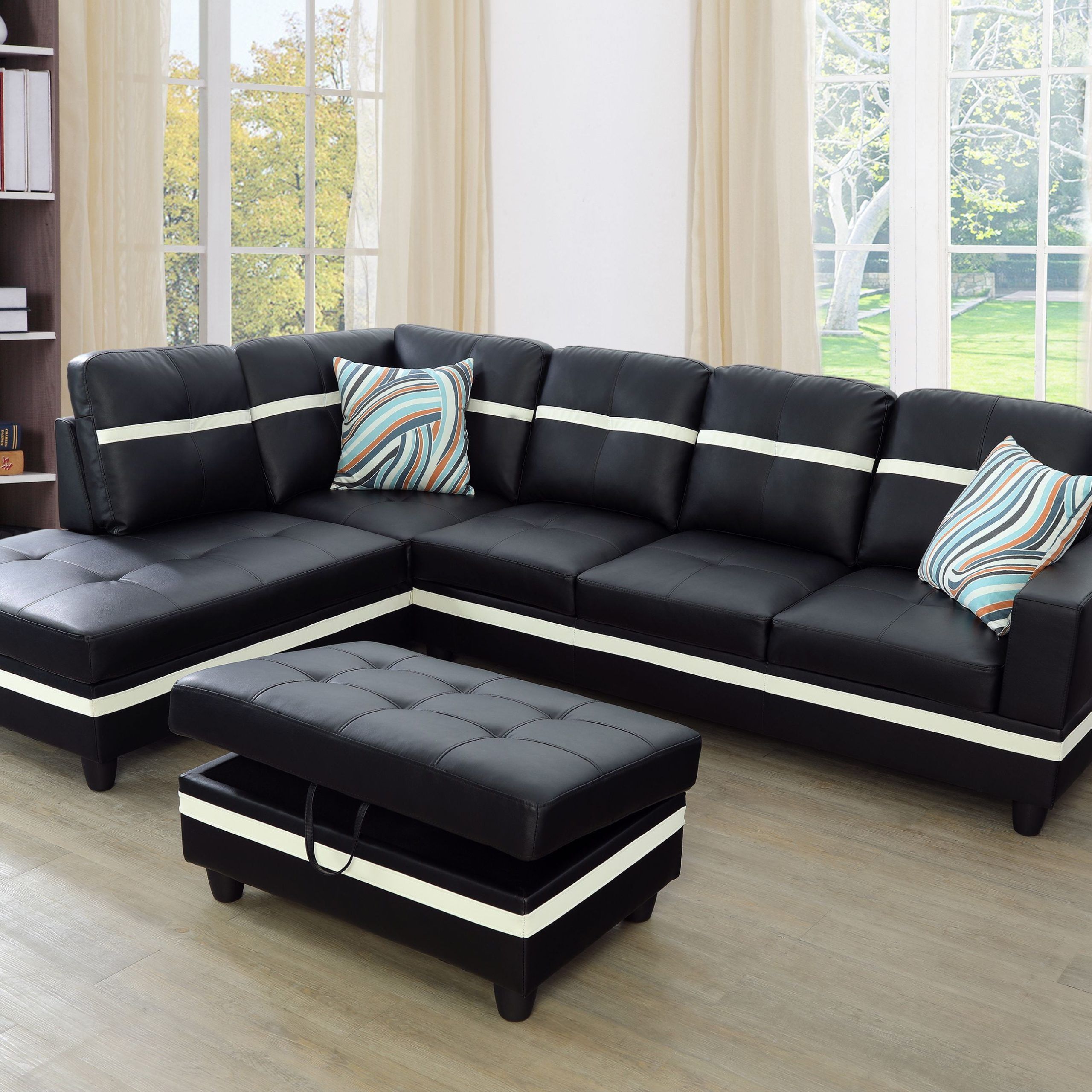 Most Popular Black And White Modern Sectional Sofa Set – Latest Sofa Pictures In 3 Seat L Shaped Sofas In Black (Photo 14 of 15)