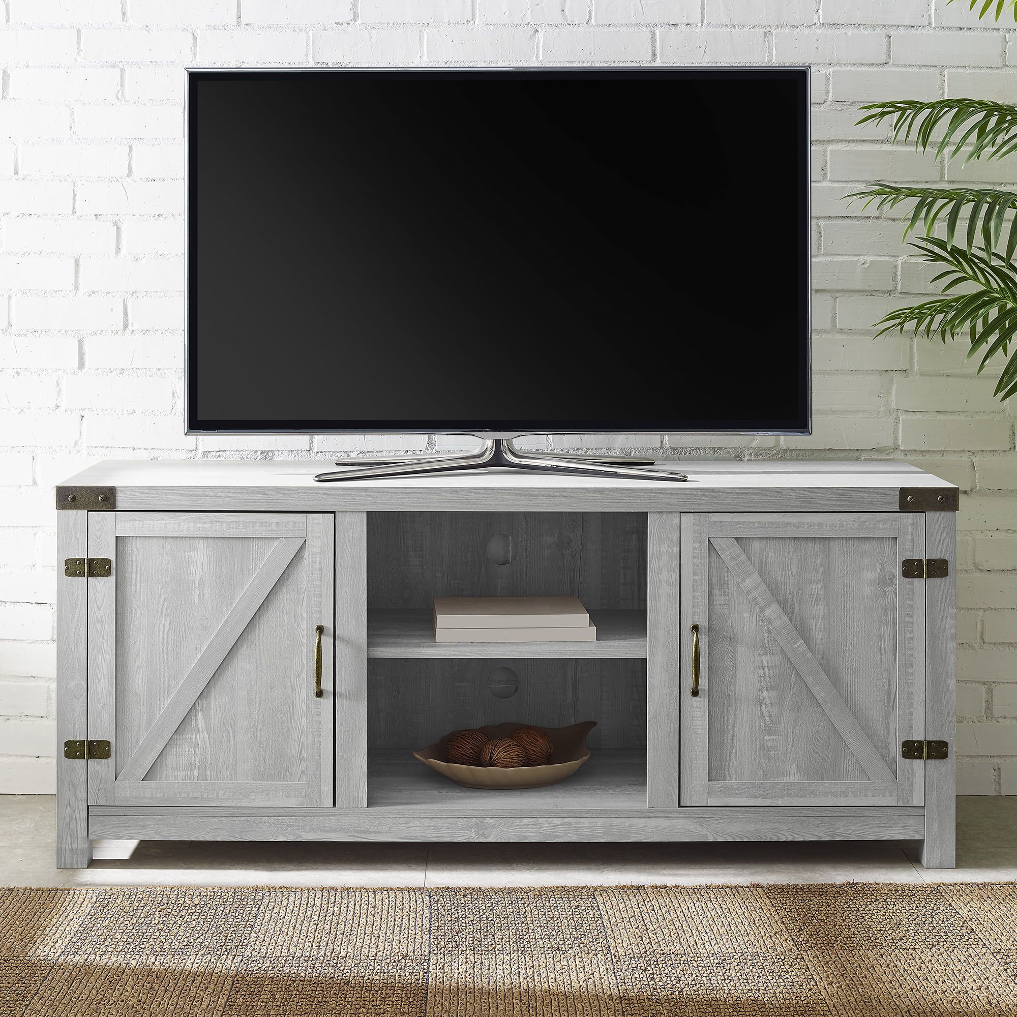 Most Popular Farmhouse Stands For Tvs Throughout Woven Paths Modern Farmhouse Barn Door Tv Stand For Tvs Up To  (View 14 of 15)