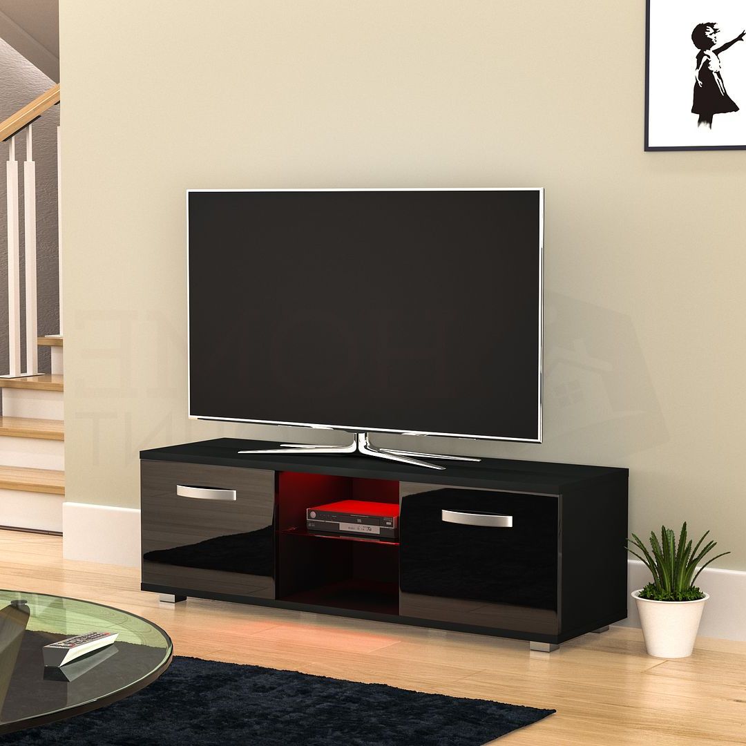 Most Popular Led Tv Stands With Outlet Regarding Cosmo Led Tv Cabinet Stand Unit 2 Door Matte Gloss Entertainment Modern (Photo 15 of 15)