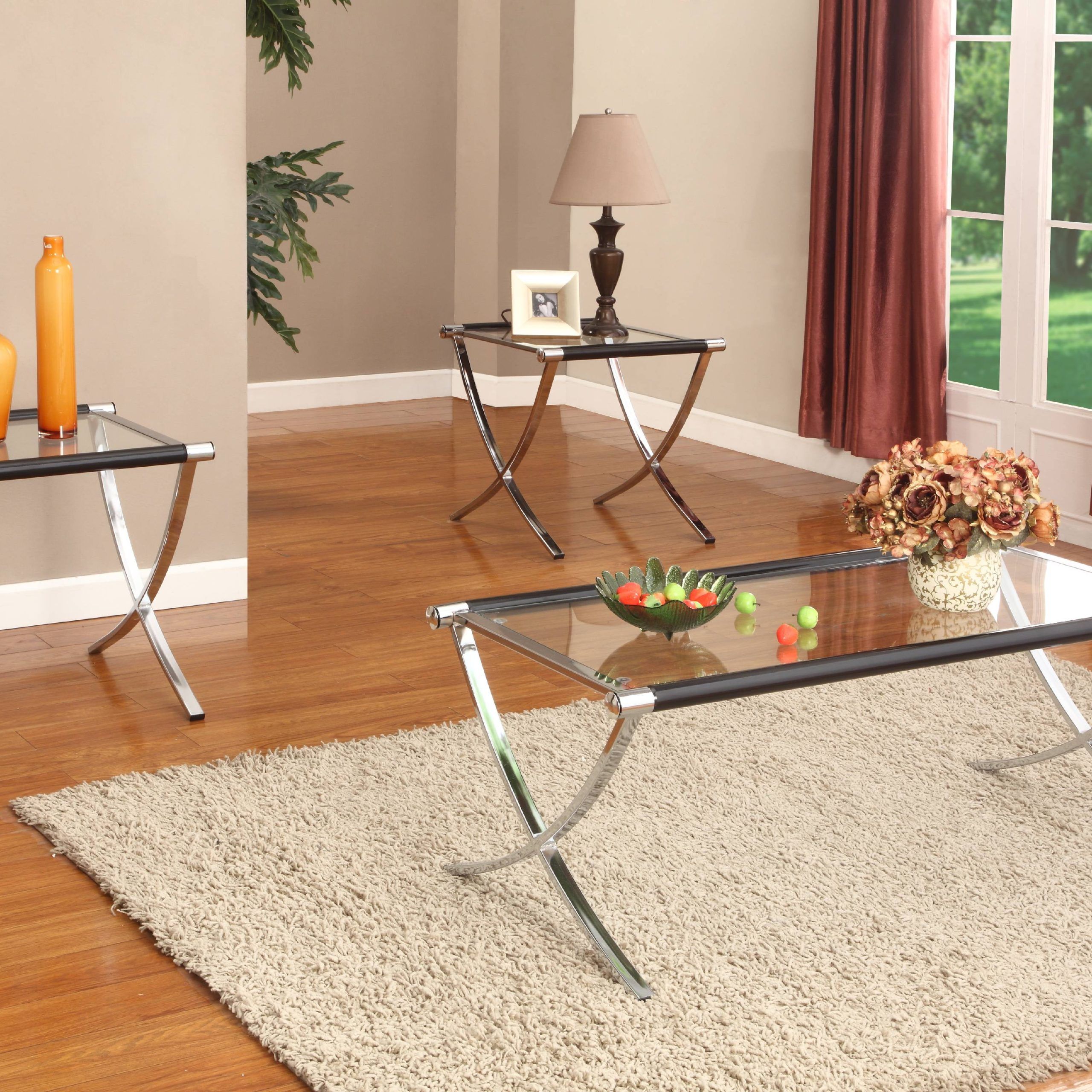 Most Popular Peggie 3 Piece Coffee Table Set, Chrome Metal Frame & Tempered Glass Throughout Tempered Glass Coffee Tables (View 4 of 15)