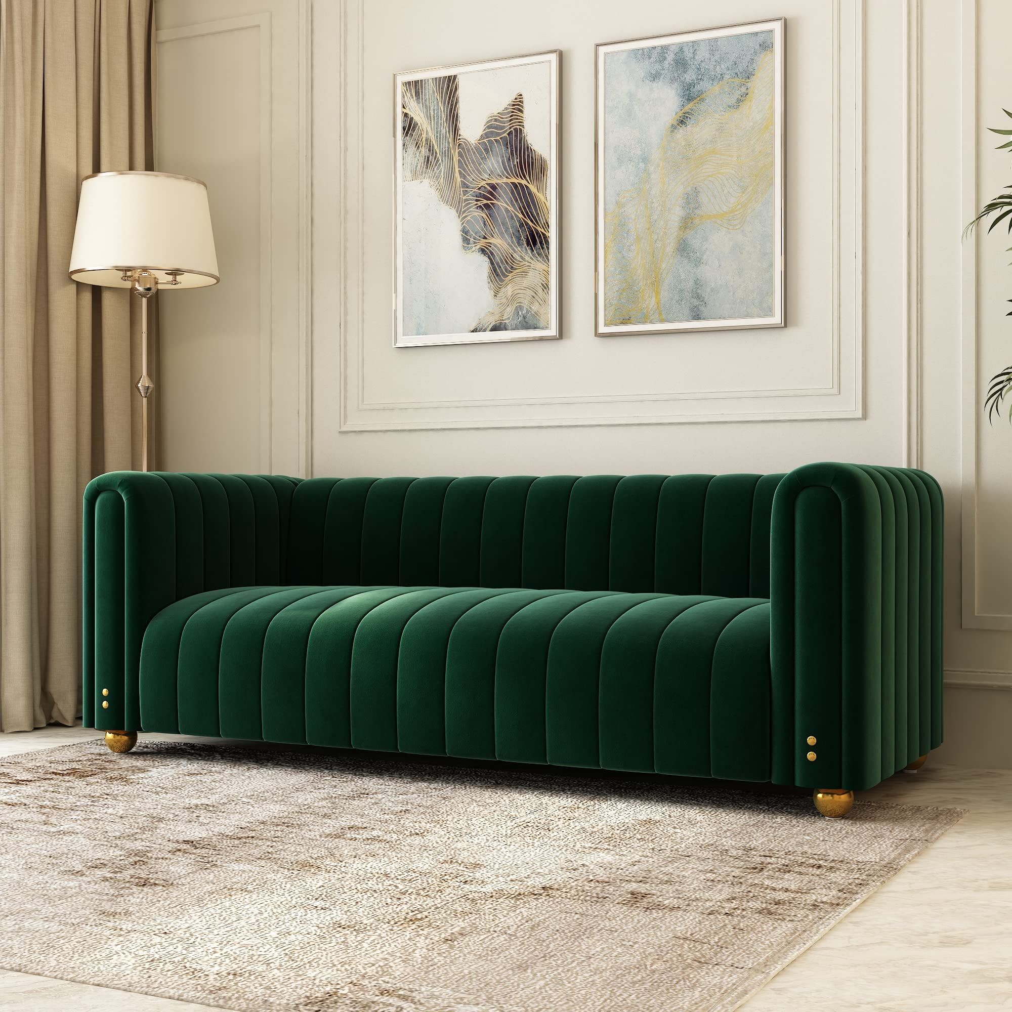 Most Recent 75" Green Velvet Sofas Regarding Buy Emerald Green Velvet Couch, 80 Inch Wide Mid Century Modern Sofa (View 14 of 15)