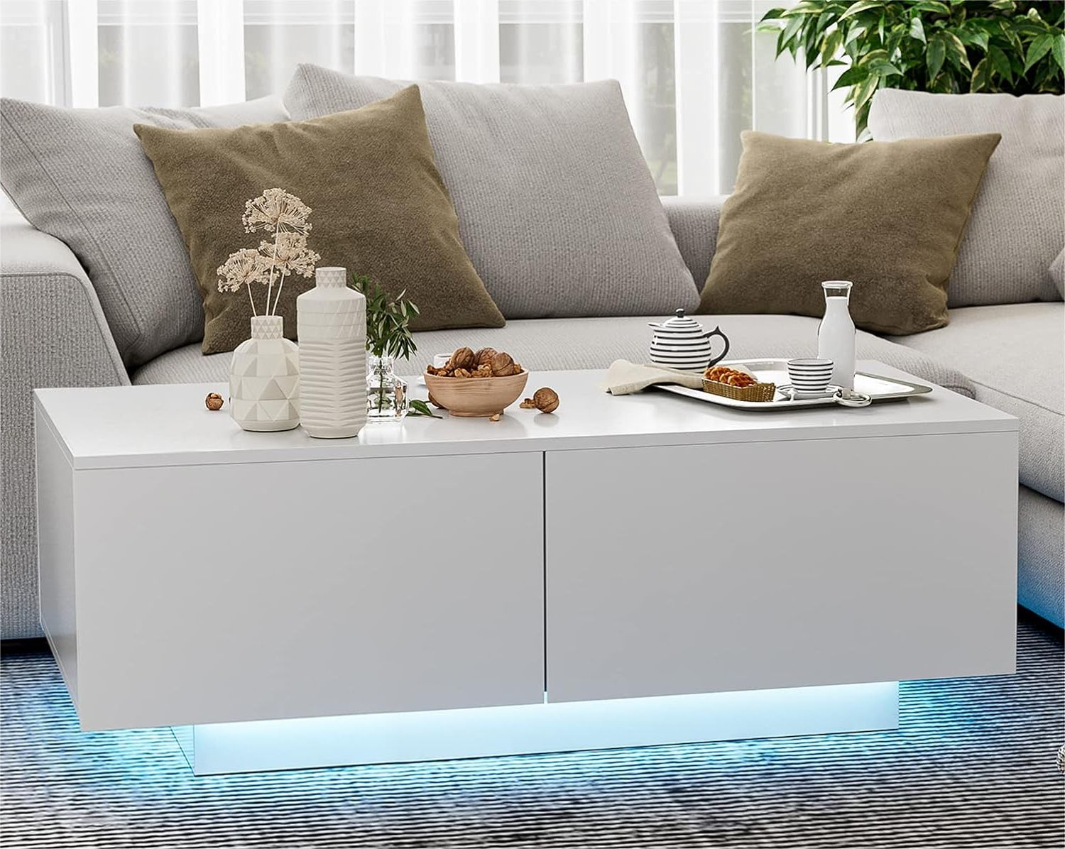 Most Recent Amazon: Ikifly Modern Led Coffee Table With 4 Drawers, Large High Throughout Led Coffee Tables With 4 Drawers (Photo 1 of 15)