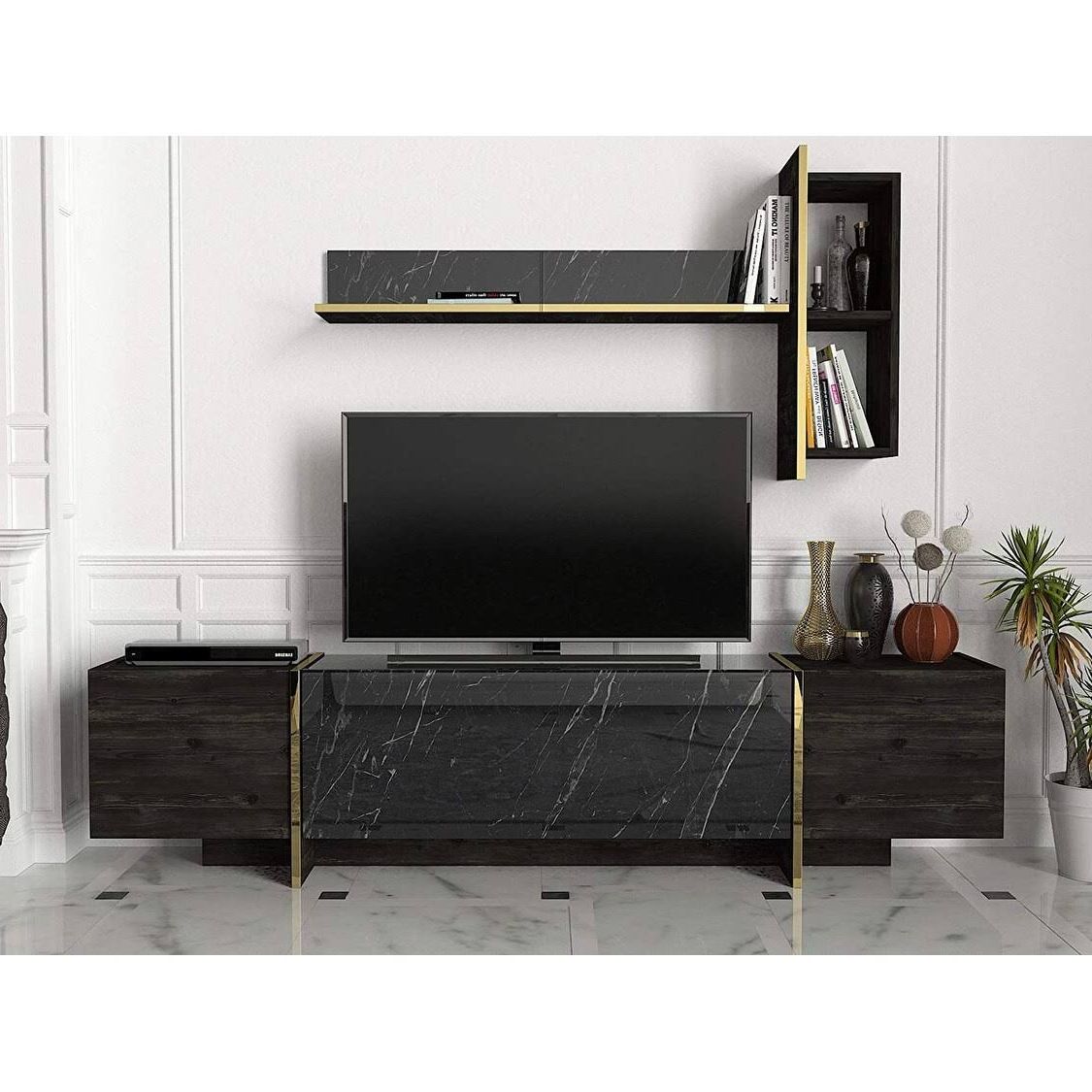 Most Recent Black Marble Tv Stands Throughout Sayre Furniture Veyron Tv Unit Black Rebab Black Marble – Wgl 1 S (View 3 of 15)