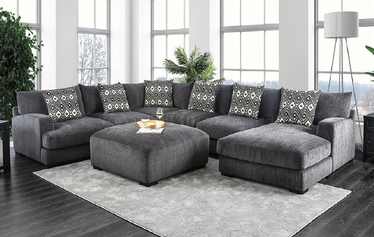 Most Recent Chenille Sectional Sofas With Regard To Kaylee Sectional Sofa Cm6587 In Gray Chenille W/options (View 13 of 15)