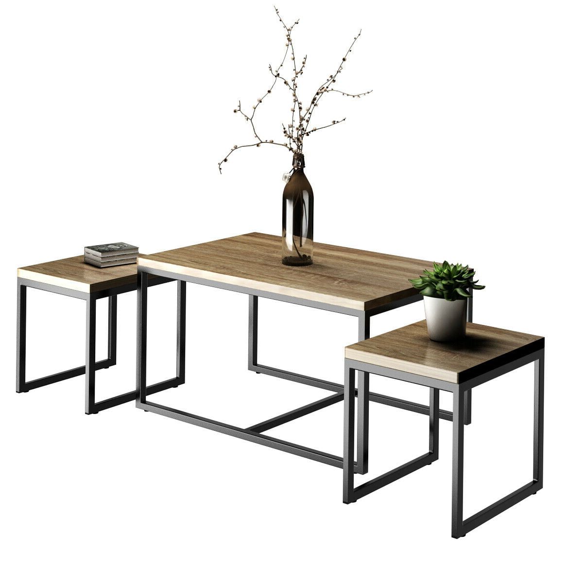 Most Recent Costway 3 Piece Nesting Coffee & End Table Set Wood Modern Living Room Within Coffee Tables Of 3 Nesting Tables (View 6 of 15)
