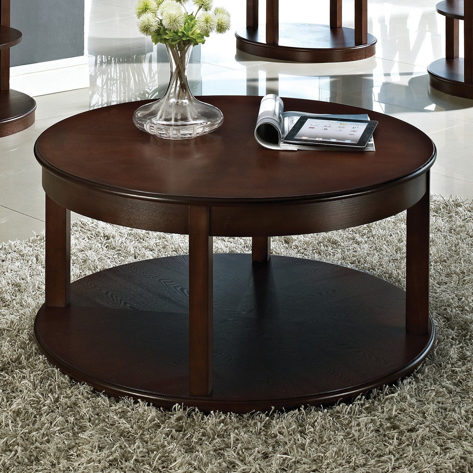 Most Recent Espresso Wood Finish Coffee Tables Pertaining To Have To Have It. Steve Silver Crestview Round Espresso Wood Spinning (Photo 7 of 15)