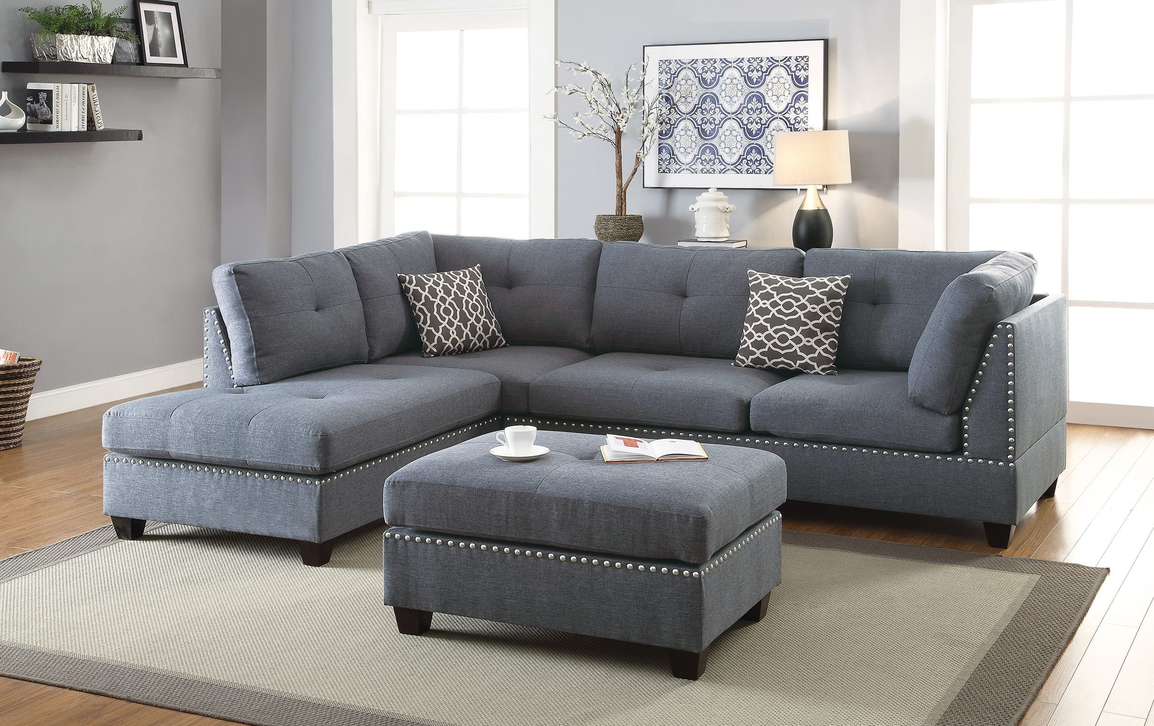 Most Recent F6975 Blue Gray 3 Pcs Sectional Sofa Setpoundex Intended For Sofas In Bluish Grey (Photo 3 of 15)