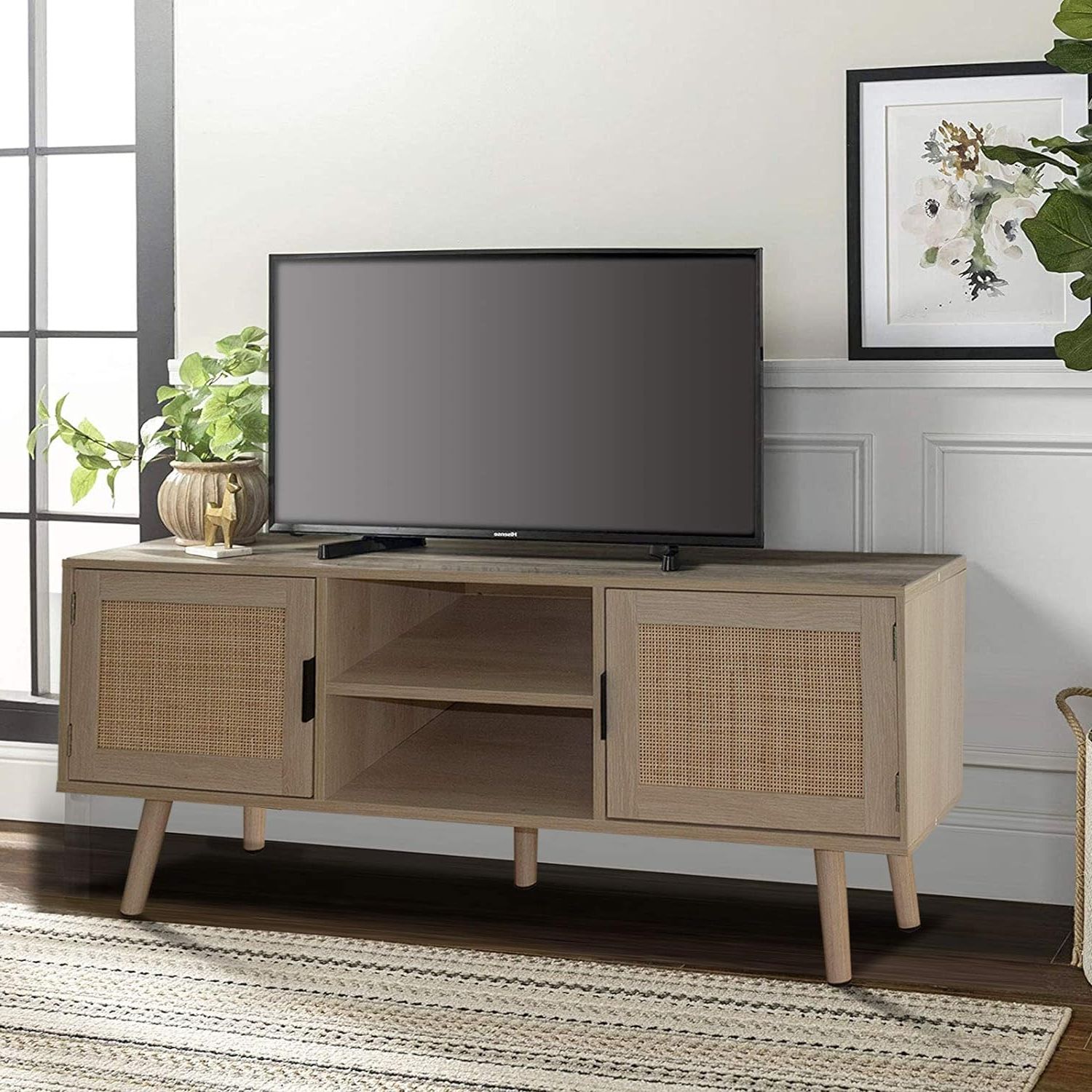 Most Recent Farmhouse Rattan Tv Stands With Regard To Buy Anmytek Farmhouse Rattan Tv Stand Modern Wood Media Entertainment (Photo 1 of 15)