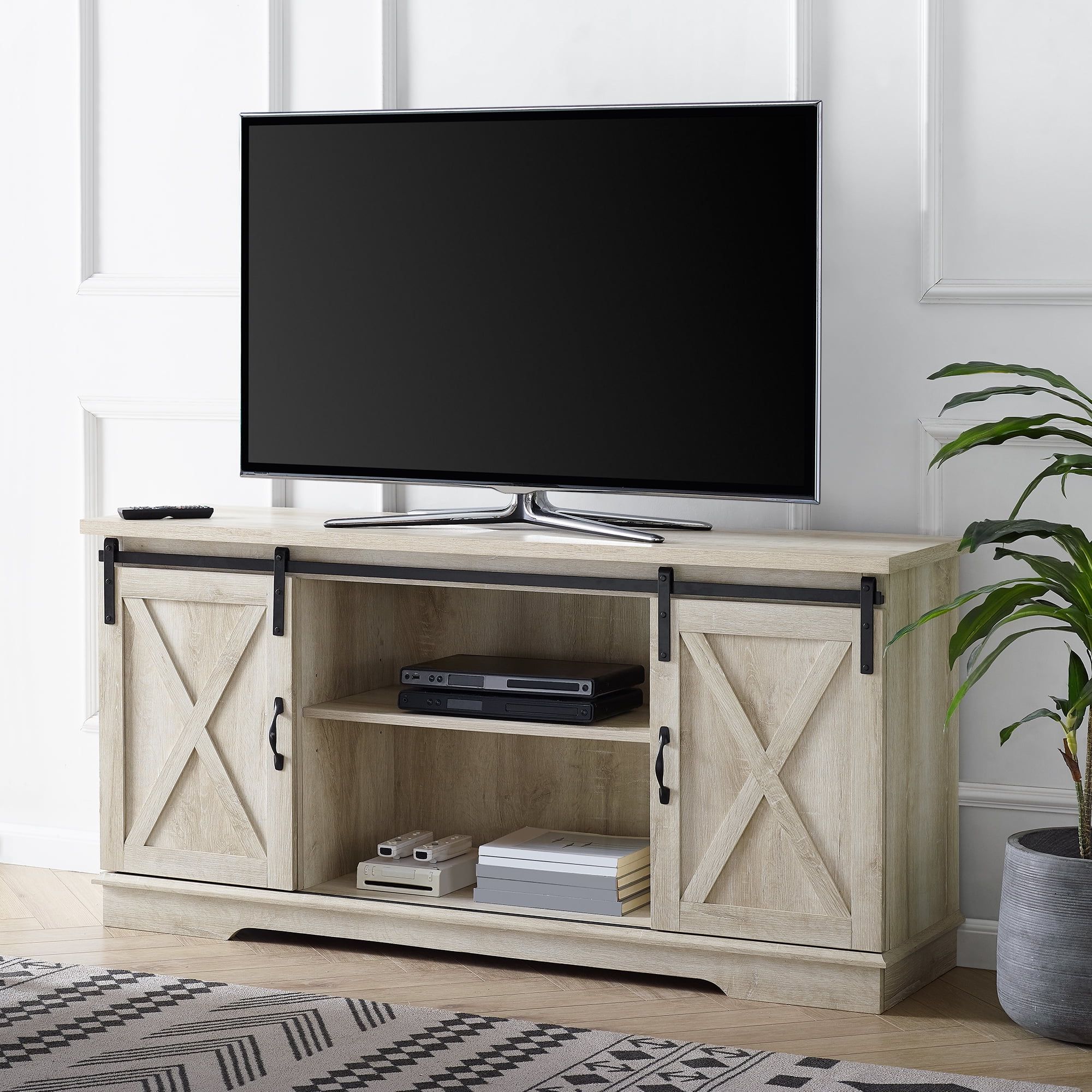 Most Recent Modern Farmhouse Barn Tv Stands With Regard To Manor Park 58" Modern Farmhouse Sliding Barn Door Tv Stand – Solid (Photo 9 of 15)