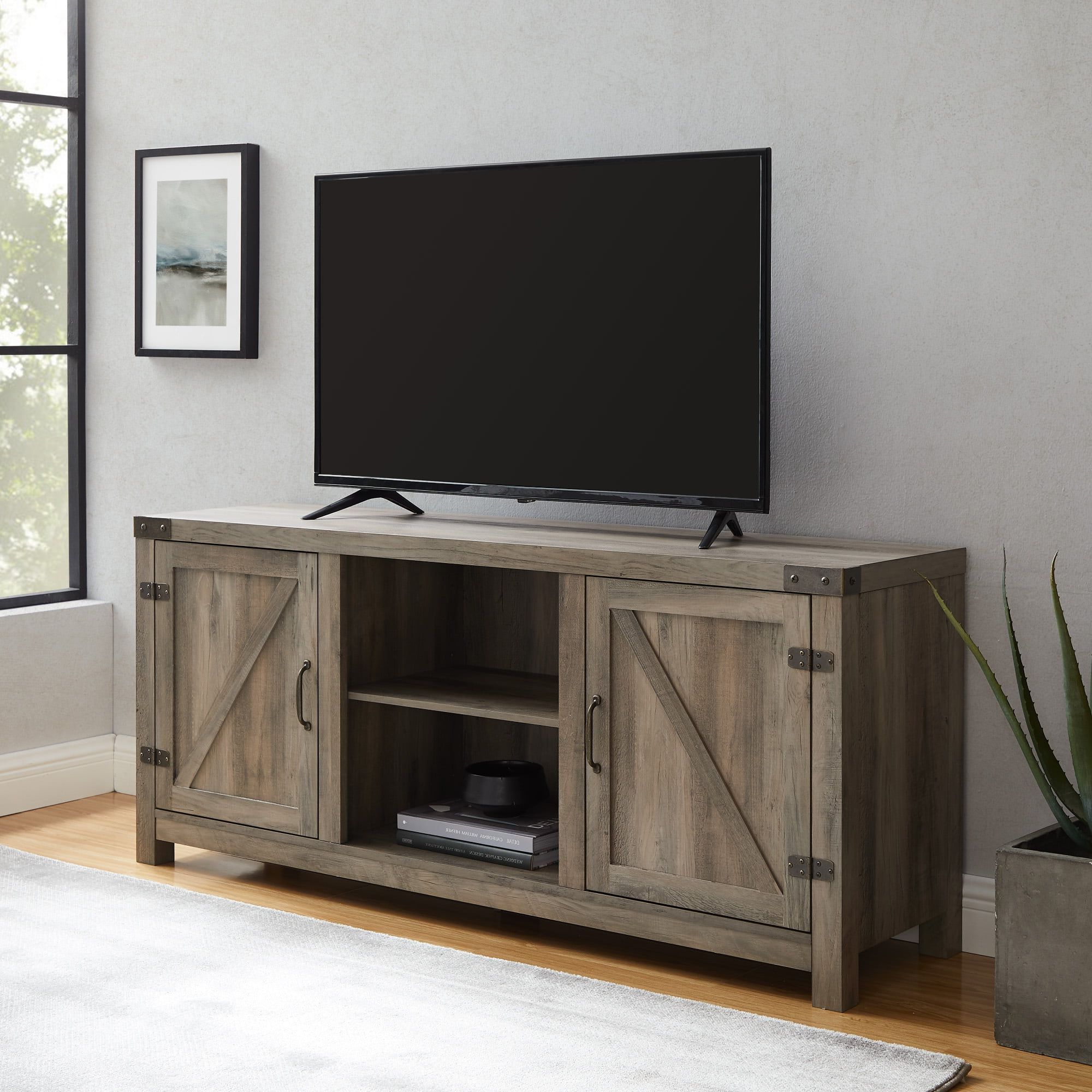 Most Recent Modern Farmhouse Barn Tv Stands Within Tv Stands 65 Inch : Woven Paths Modern Farmhouse Barn Door Tv Stand For (View 10 of 15)