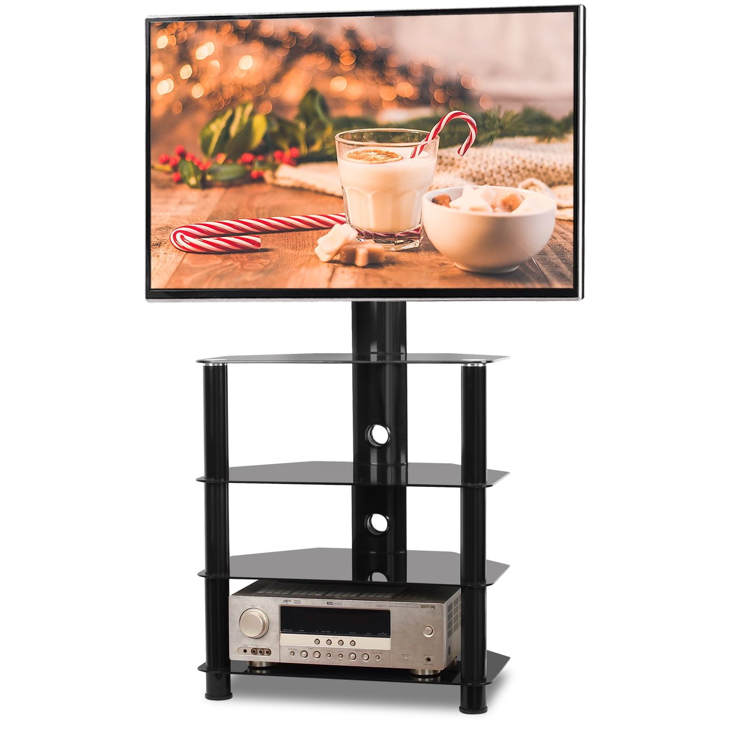 Most Recent Modern Floor Black Glass Tv Stand For 32" 55" Flat Screen Lcd Led Tvs Regarding Glass Shelves Tv Stands (Photo 14 of 15)