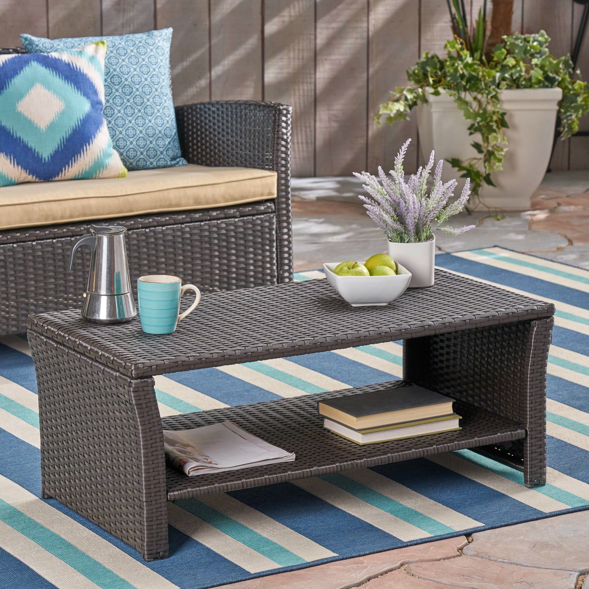 Most Recent Outdoor Coffee Tables With Storage Pertaining To Antony Outdoor Wicker Coffee Table, Brown – Walmart (Photo 11 of 15)