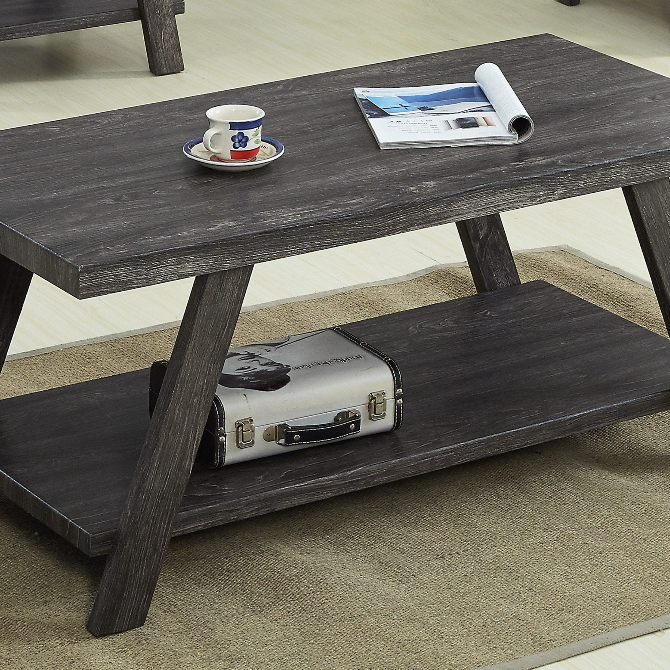 Most Recent Pemberly Row Replicated Wood Coffee Tables Throughout Athens Contemporary Replicated Wood Shelf Coffee Table In Charcoal Fin (View 11 of 15)