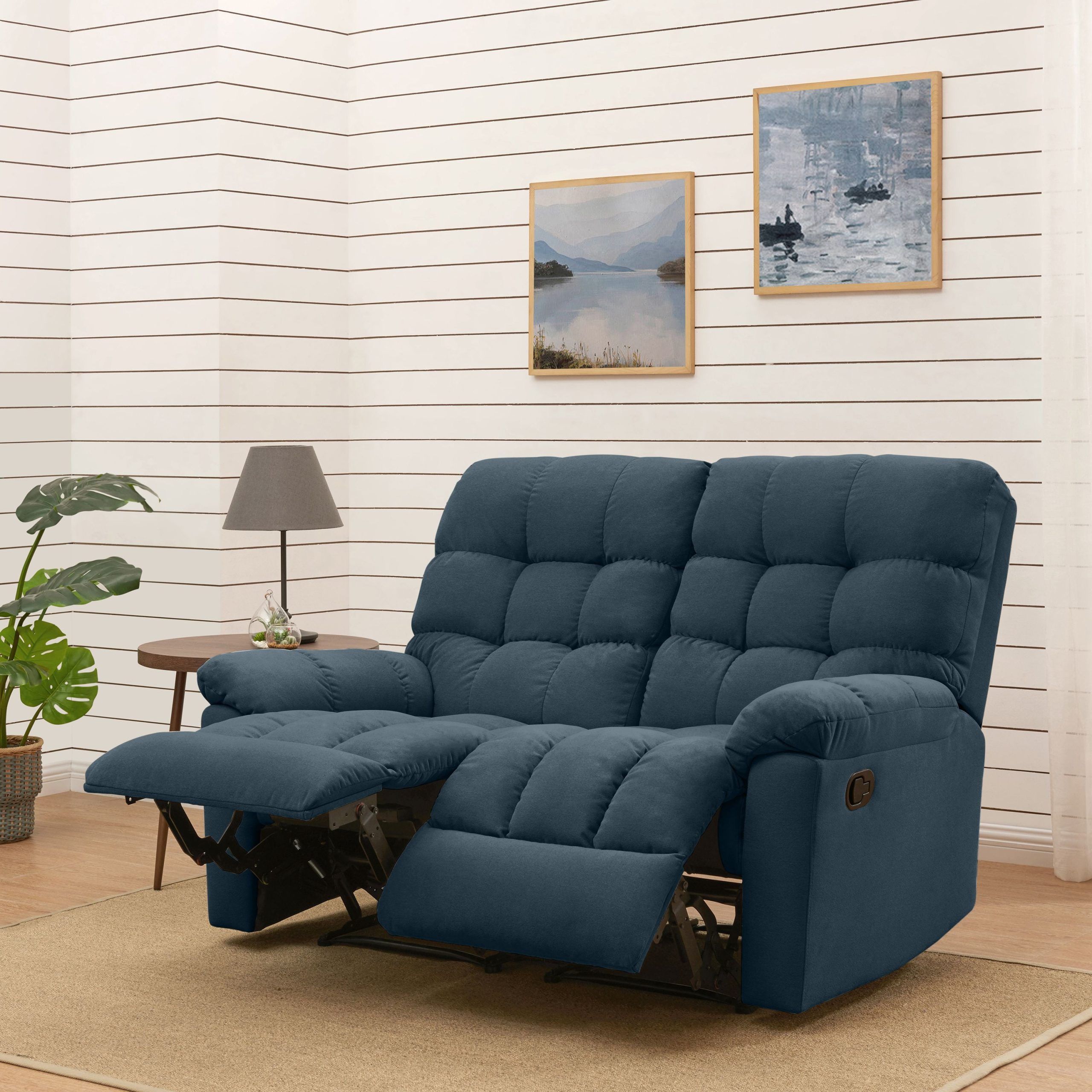 Most Recent Small Love Seats In Velvet Throughout Prolounger Wall Hugger Tufted Velvet Reclining Loveseat In Medium Blue (View 3 of 15)