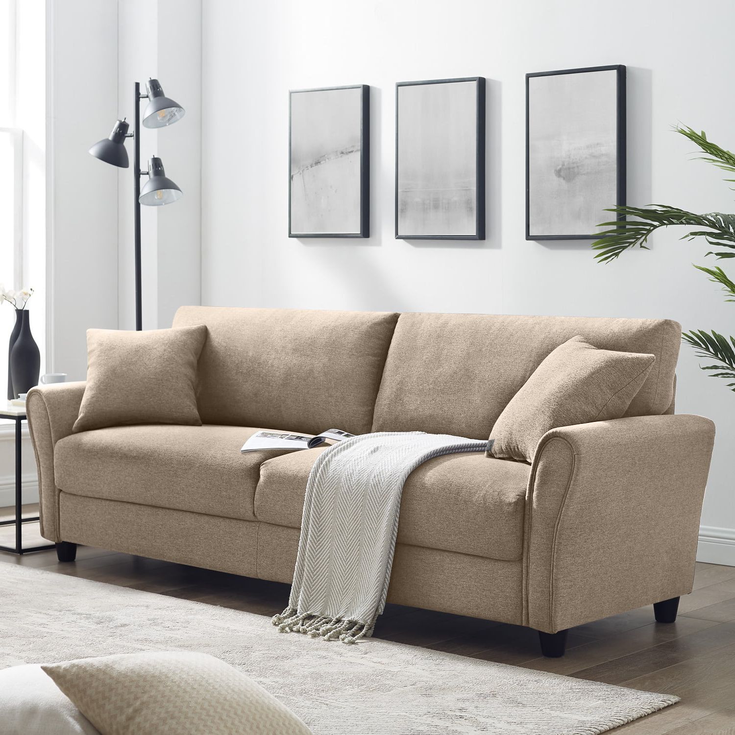 Most Recent Sofas For Living Rooms With Upholstered 85 Inch Sofa Modern Linen Living Room Couch – Walmart (Photo 13 of 15)