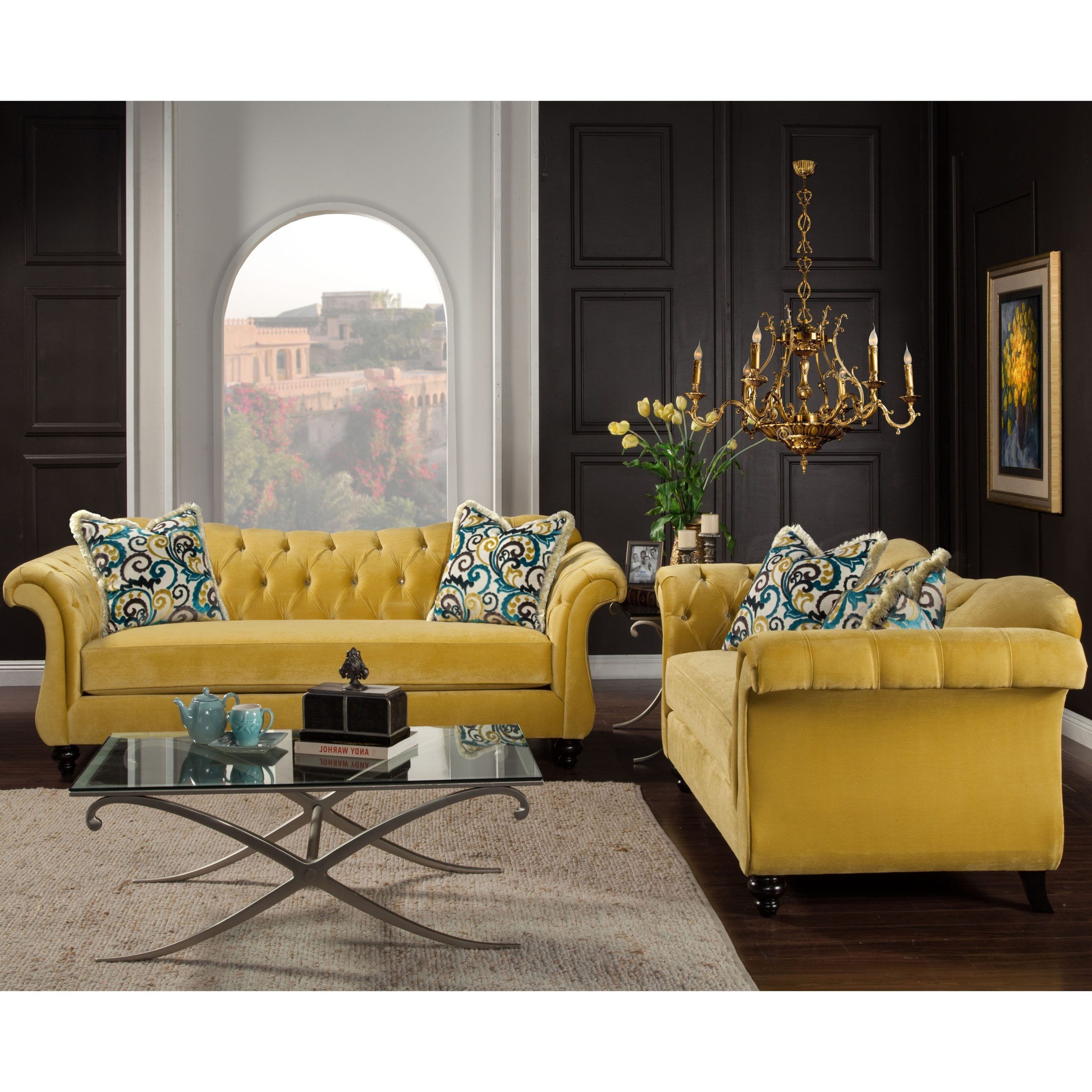 Most Recent Sofas In Multiple Colors Pertaining To Furniture Of America Agatha 2 Piece Tufted Velvet And Hardwood Sofa And (View 9 of 15)