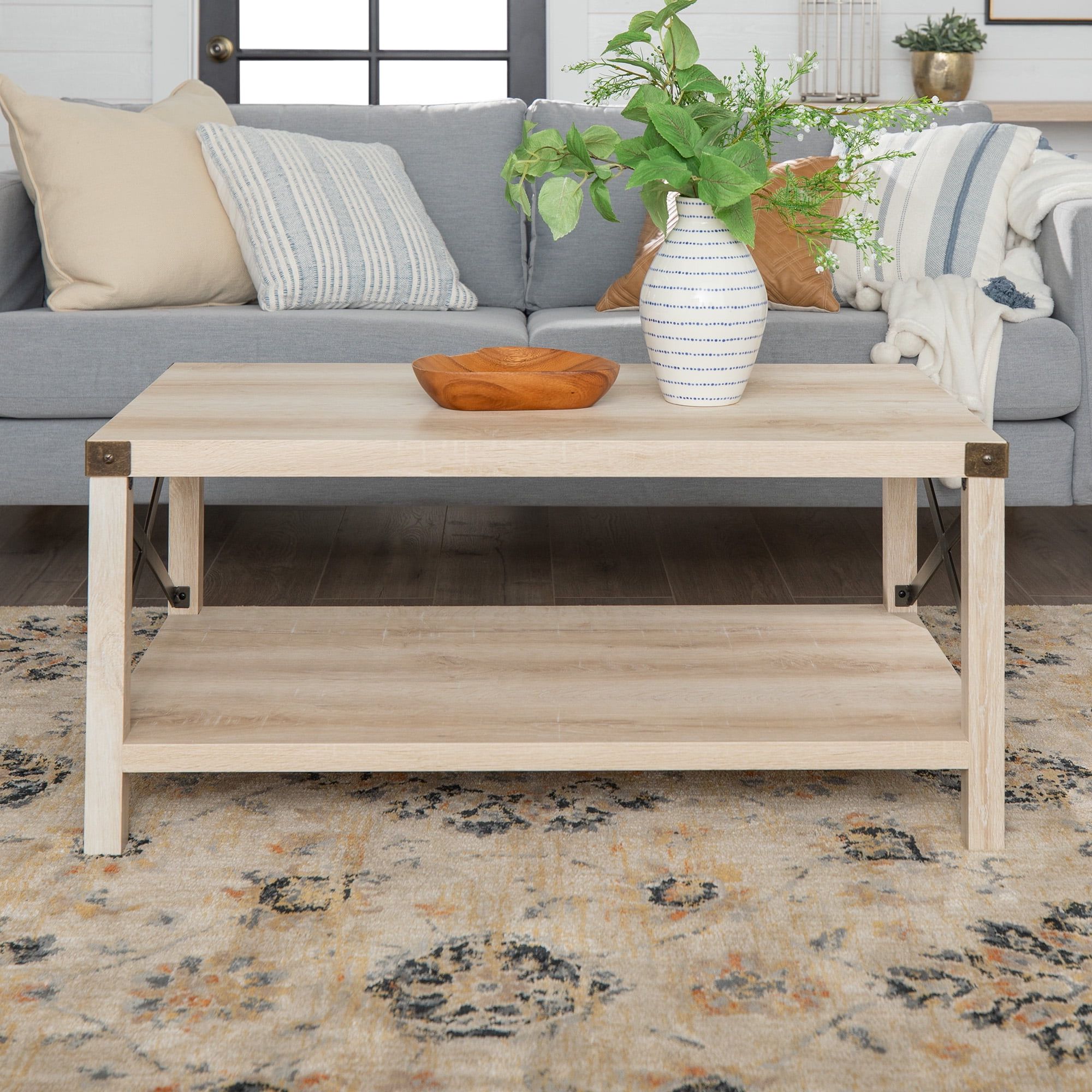 Most Recent Woven Paths Coffee Tables Inside Woven Paths Magnolia Metal X Coffee Table, White Oak – Walmart (View 10 of 15)