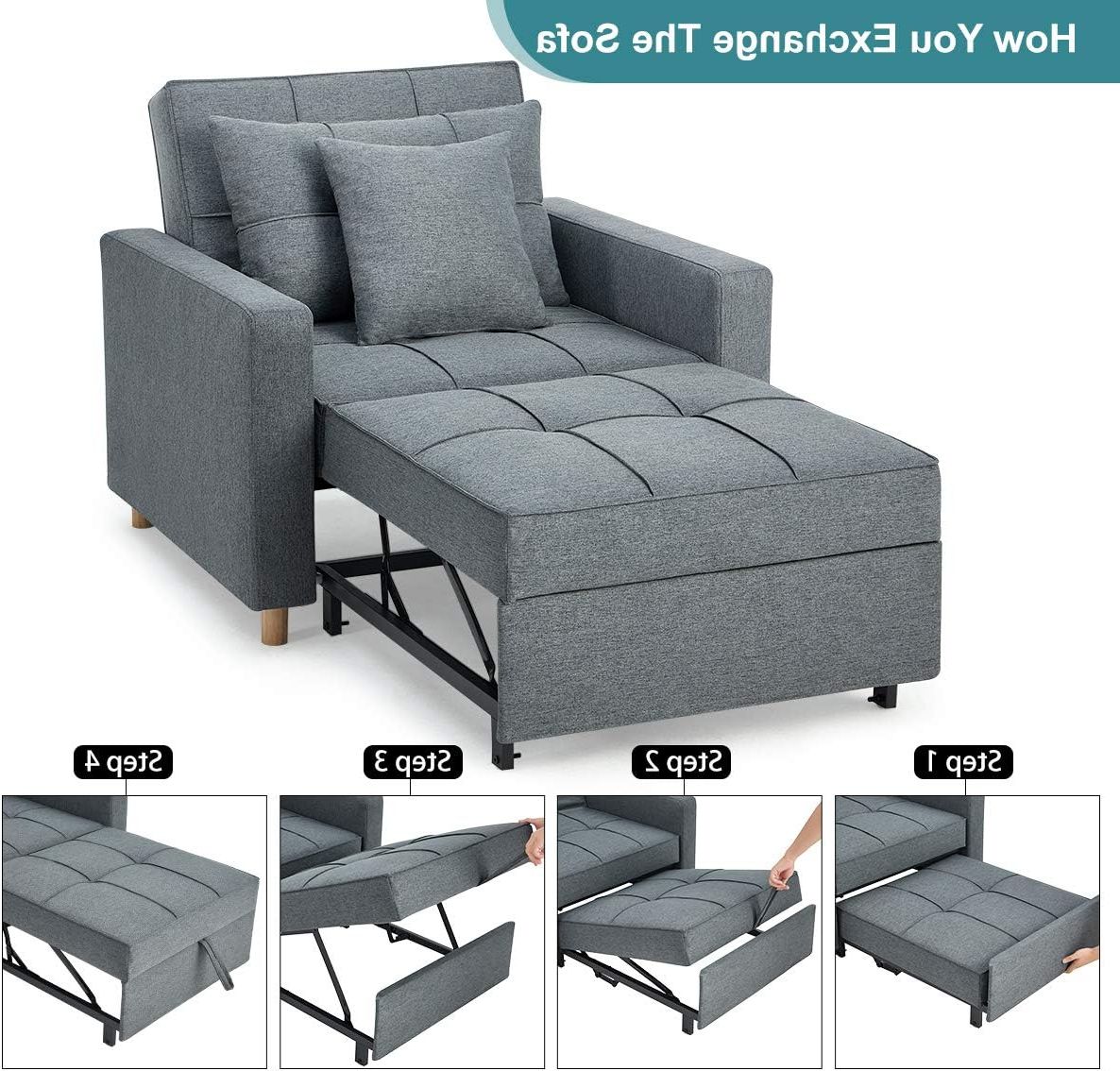 Most Recently Released Buy Esright Convertible Chair Bed 3 In 1, Sleeper Chair Bed, Multi In Convertible Light Gray Chair Beds (View 15 of 15)