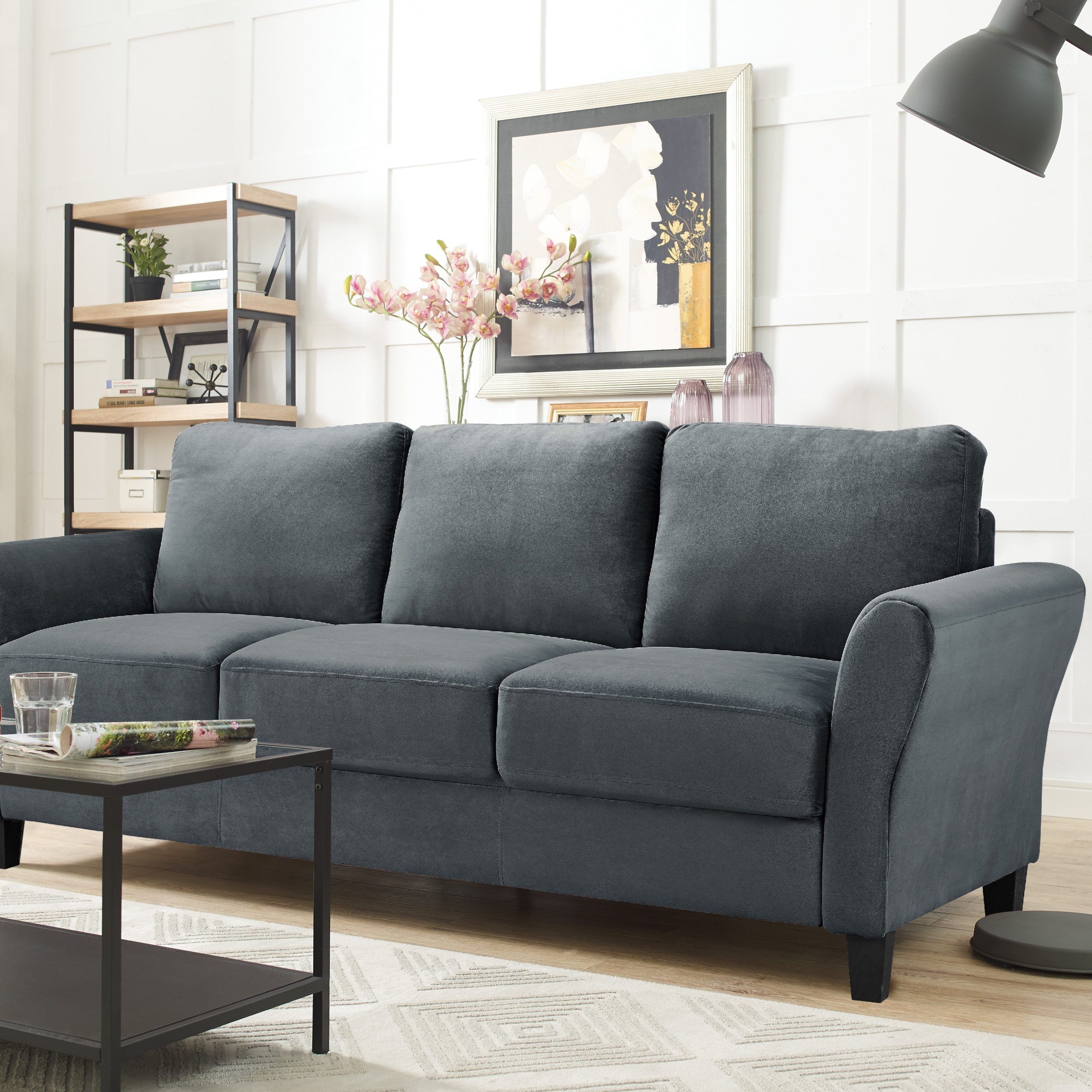 Most Recently Released Dark Grey Polyester Sofa Couches Inside Lifestyle Solutions Alexa 3 Seat Rolled Arm Microfiber Sofa, Dark Grey (View 2 of 15)