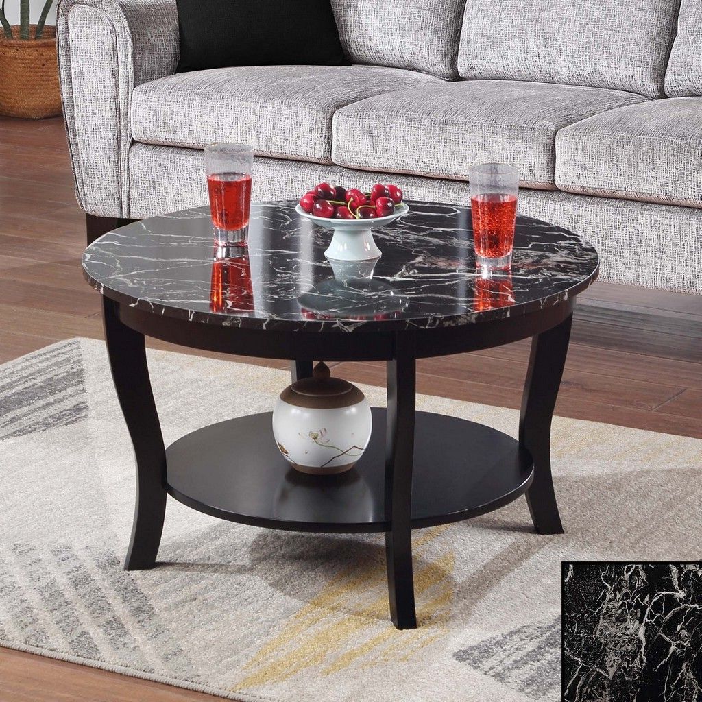 Most Up To Date American Heritage Round Coffee Table With Shelf In Black Faux Marble Within American Heritage Round Coffee Tables (Photo 8 of 15)