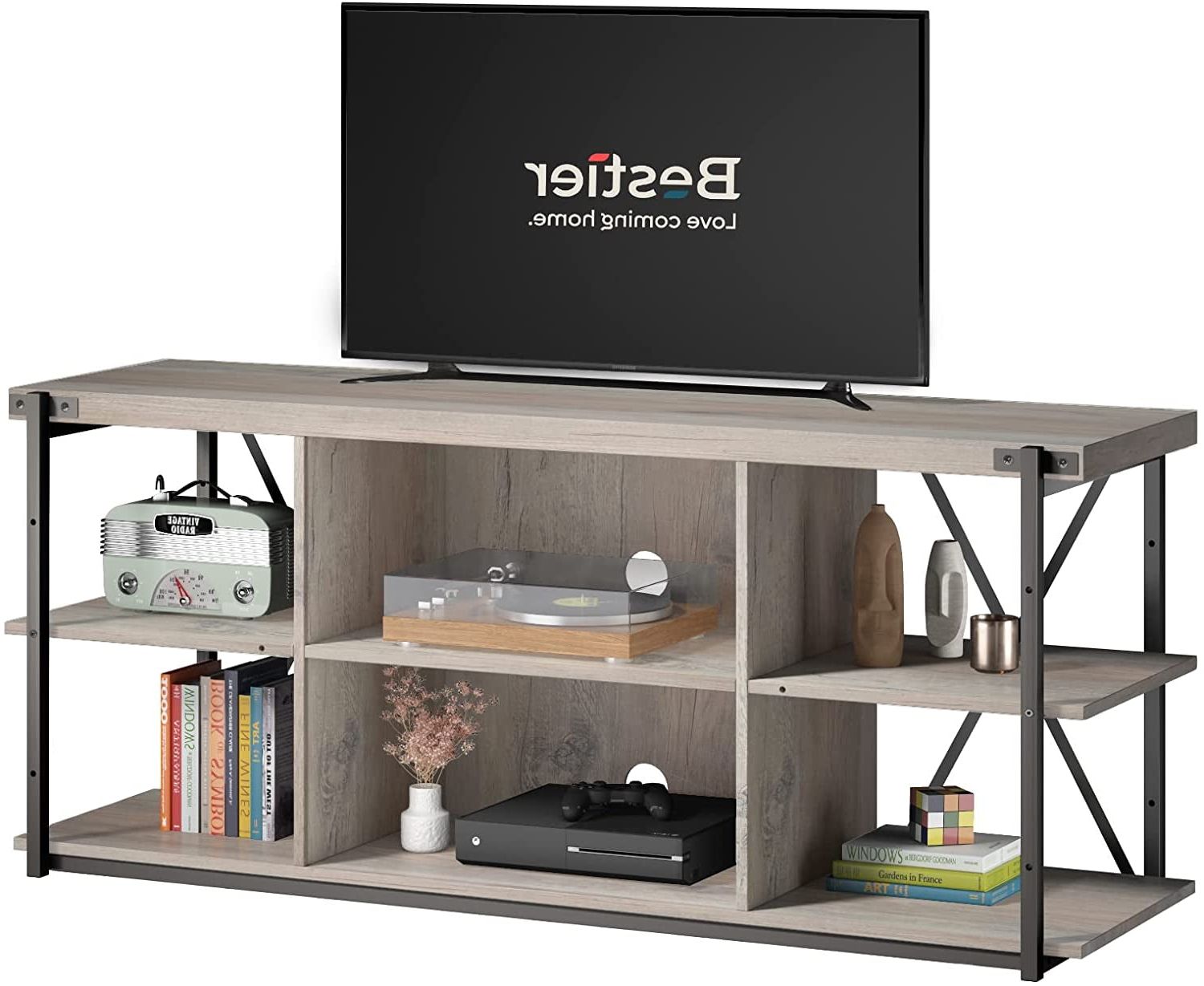Most Up To Date Bestier Farmhouse Tv Stand With Storage Shelves For Tvs Up To 65", Wash Pertaining To Farmhouse Stands With Shelves (View 6 of 15)