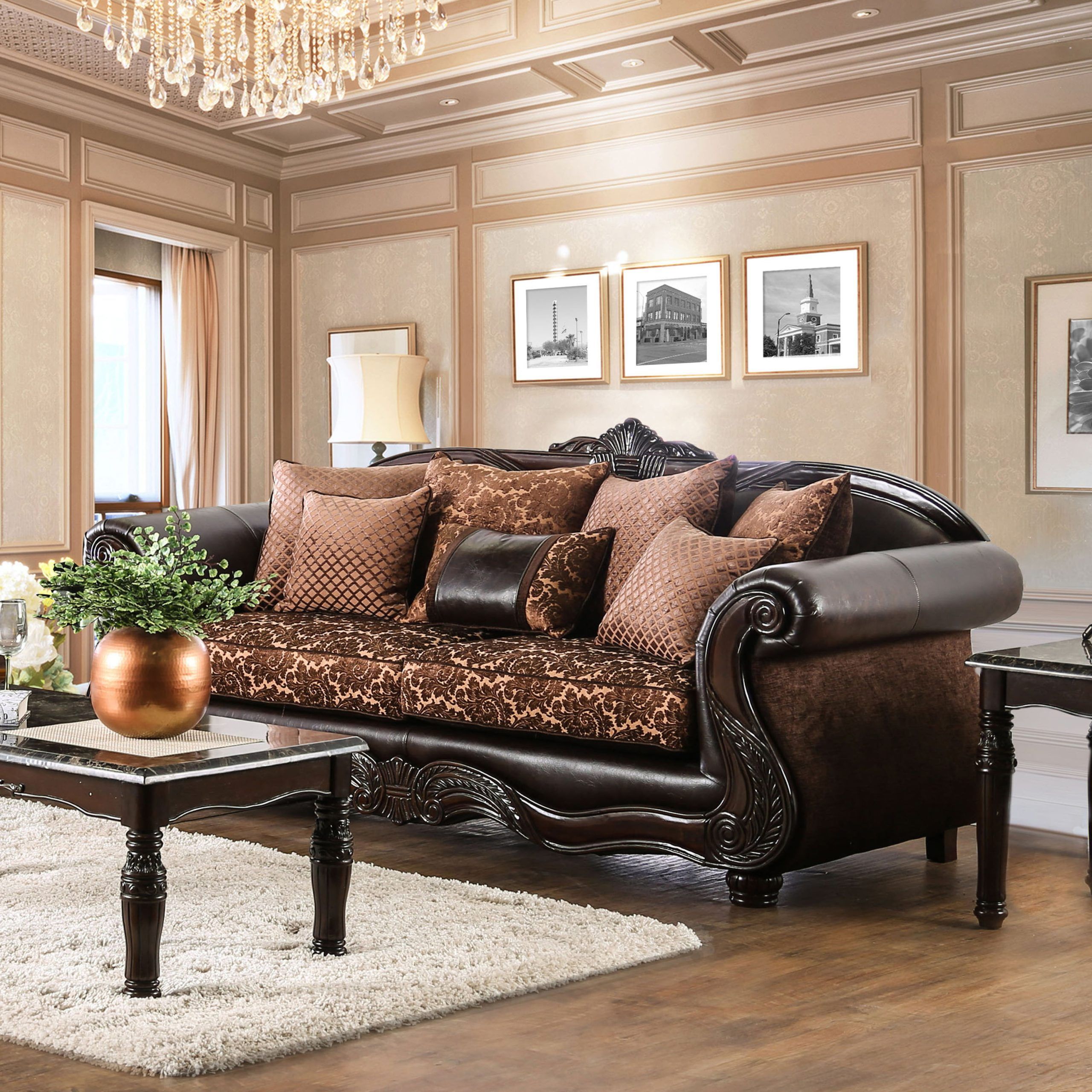 Most Up To Date Furniture Of America Traditional Faux Leather Hannon Sofa, Brown Regarding Faux Leather Sofas In Dark Brown (Photo 3 of 15)