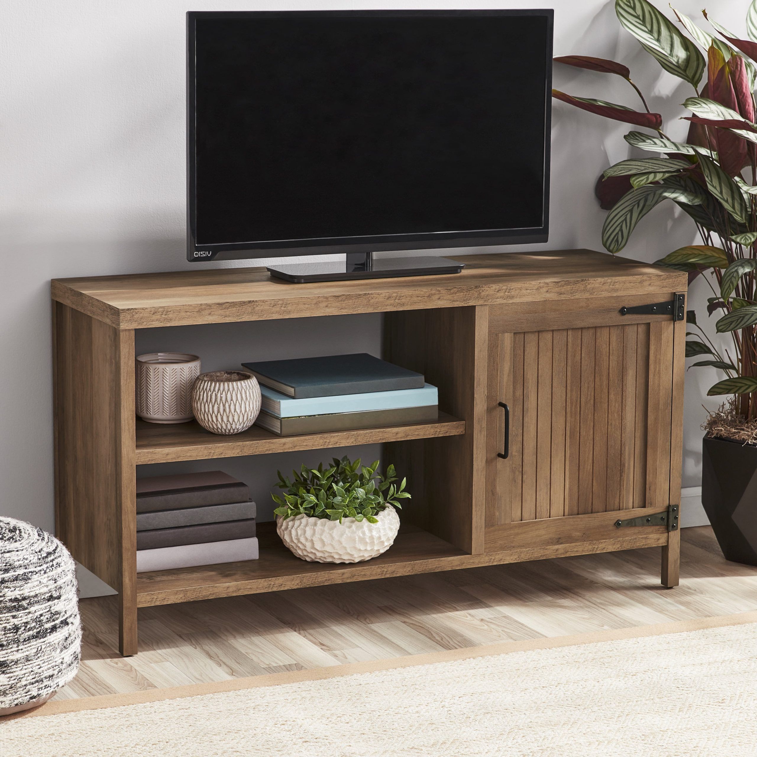 Most Up To Date Mainstays Farmhouse Tv Stand For Tvs Up To 50", Rustic Weathered Oak With Farmhouse Stands For Tvs (View 10 of 15)