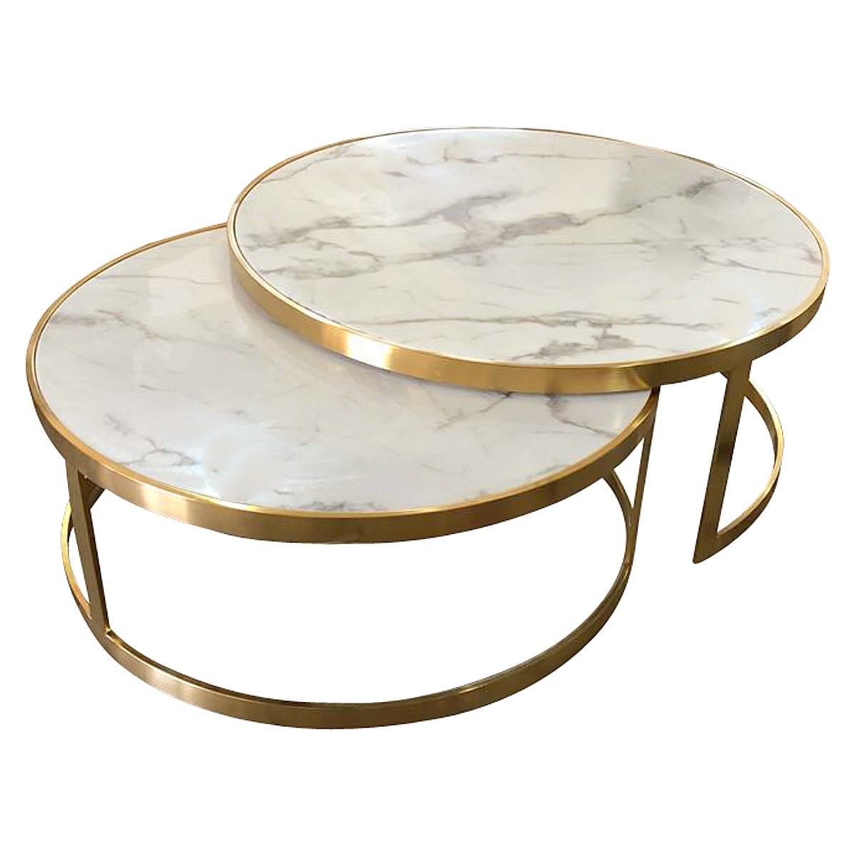 Most Up To Date Mirabello 2 Piece Faux Marble Topped Metal Round Nesting Coffee Table Intended For Modern Round Faux Marble Coffee Tables (View 9 of 15)