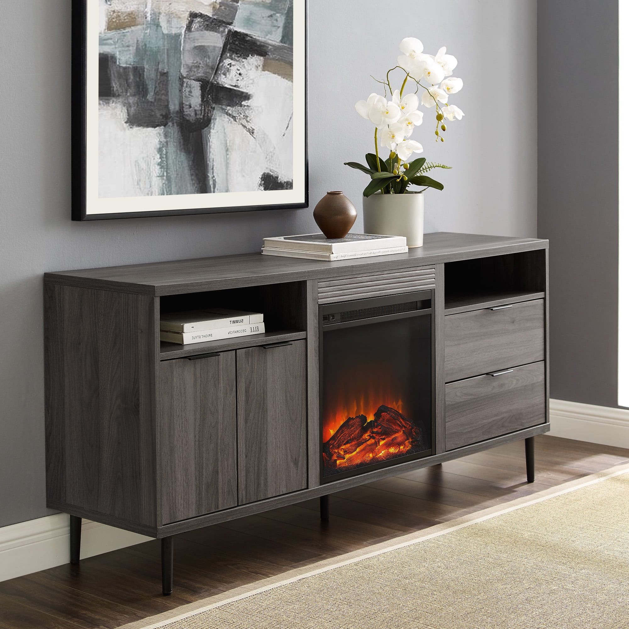 Most Up To Date Modern Fireplace Tv Stands Regarding Manor Park Modern Fireplace Tv Stand For Tvs Up To 65", Slate Grey (View 4 of 15)