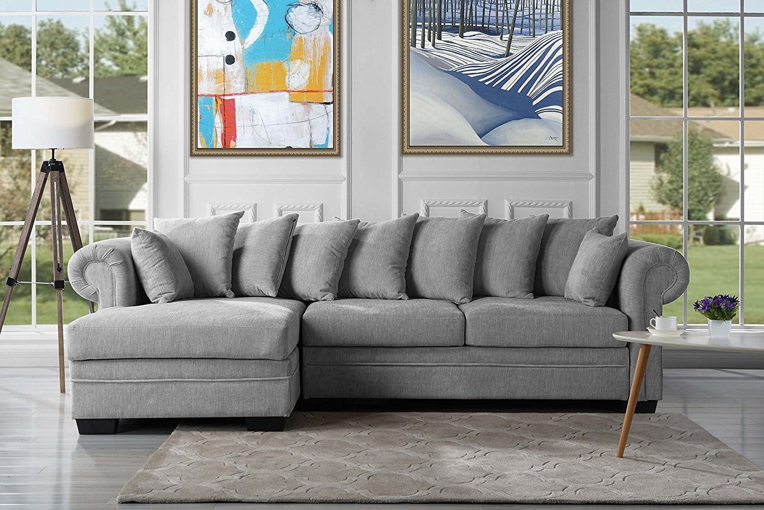 Most Up To Date Modern Large Sectional Sofa, L Shape Couch W/ Extra Wide Chaise, Light Inside Sofas In Light Gray (Photo 13 of 15)