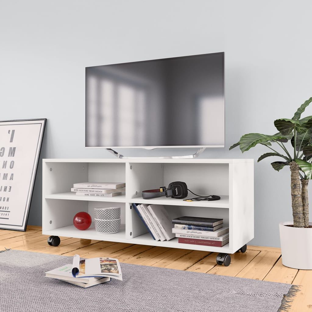Most Up To Date Modern Rolling Tv Stands In Kepooman 35" Modern Rolling Tv Stand Cabinet With Swivel Mount For (View 6 of 15)