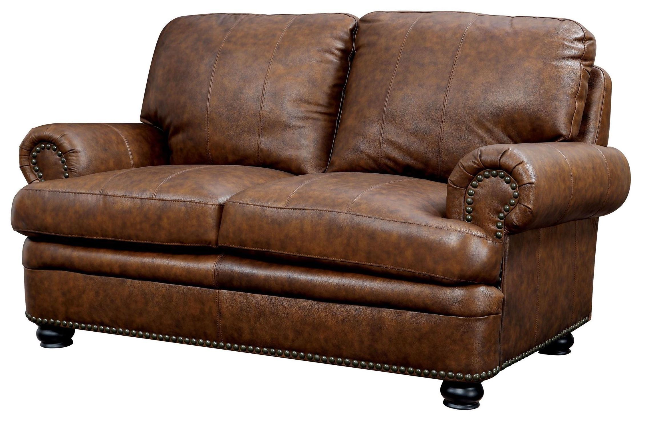 Most Up To Date Rheinhardt Top Grain Leather Living Room Set From Furniture Of America Pertaining To Top Grain Leather Loveseats (Photo 6 of 15)