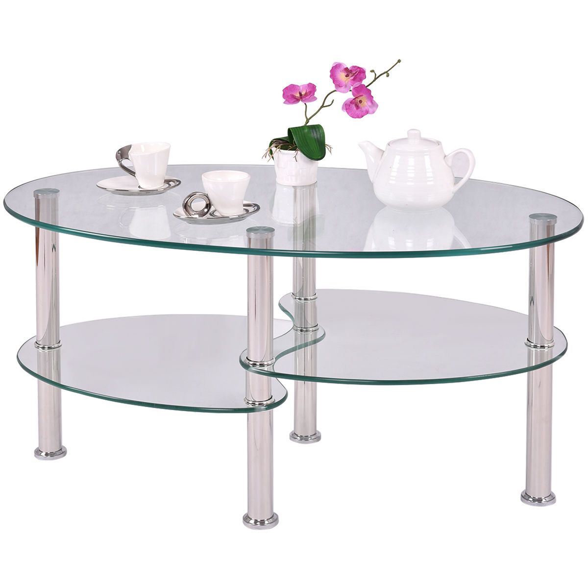 Most Up To Date Tempered Glass Oval Side Coffee Table Transparent Round Living Room Regarding Tempered Glass Oval Side Tables (Photo 7 of 15)