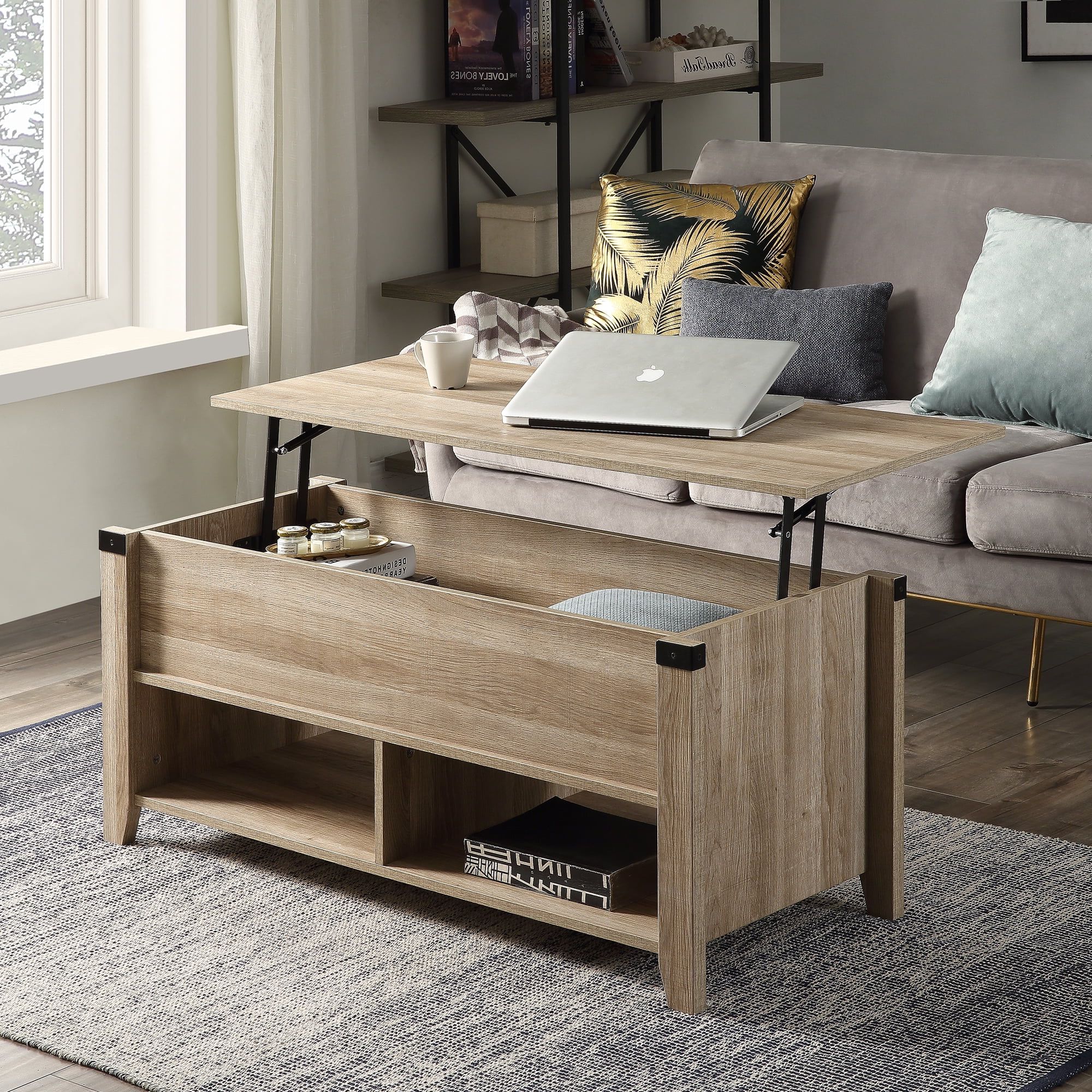 Multipurpose Coffee Table With Drawers ,open Shelf And Storage, Lifting Intended For Current Coffee Tables With Open Storage Shelves (View 2 of 15)