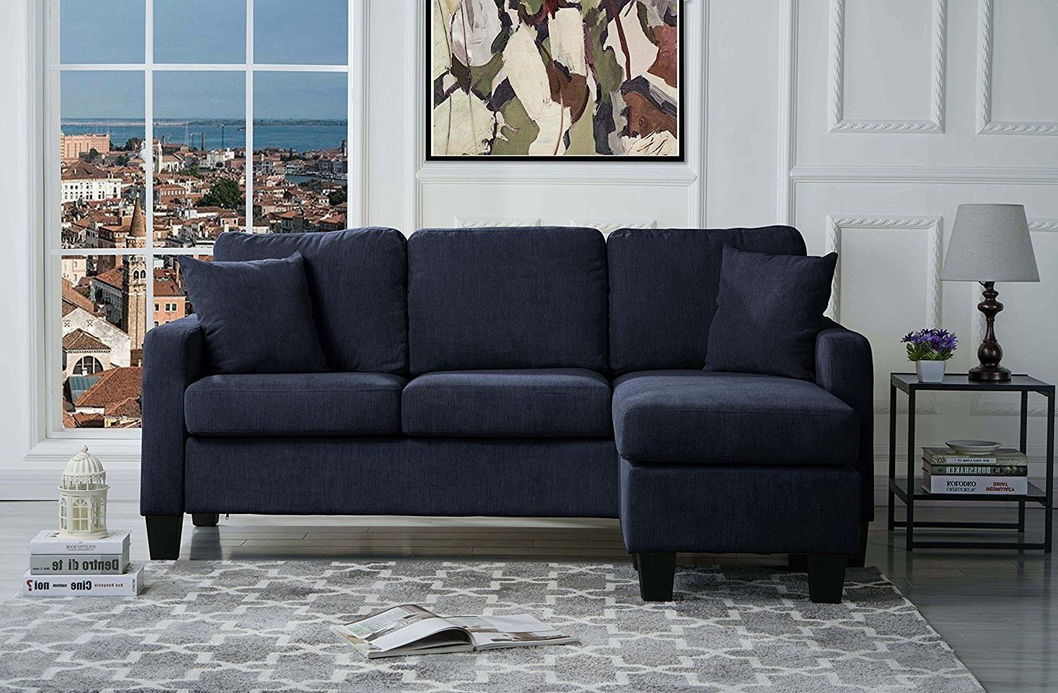 Navy Linen Coil Sofas In Fashionable Modern Linen Fabric Sectional Sofa – Small Space Configurable (navy (Photo 10 of 15)