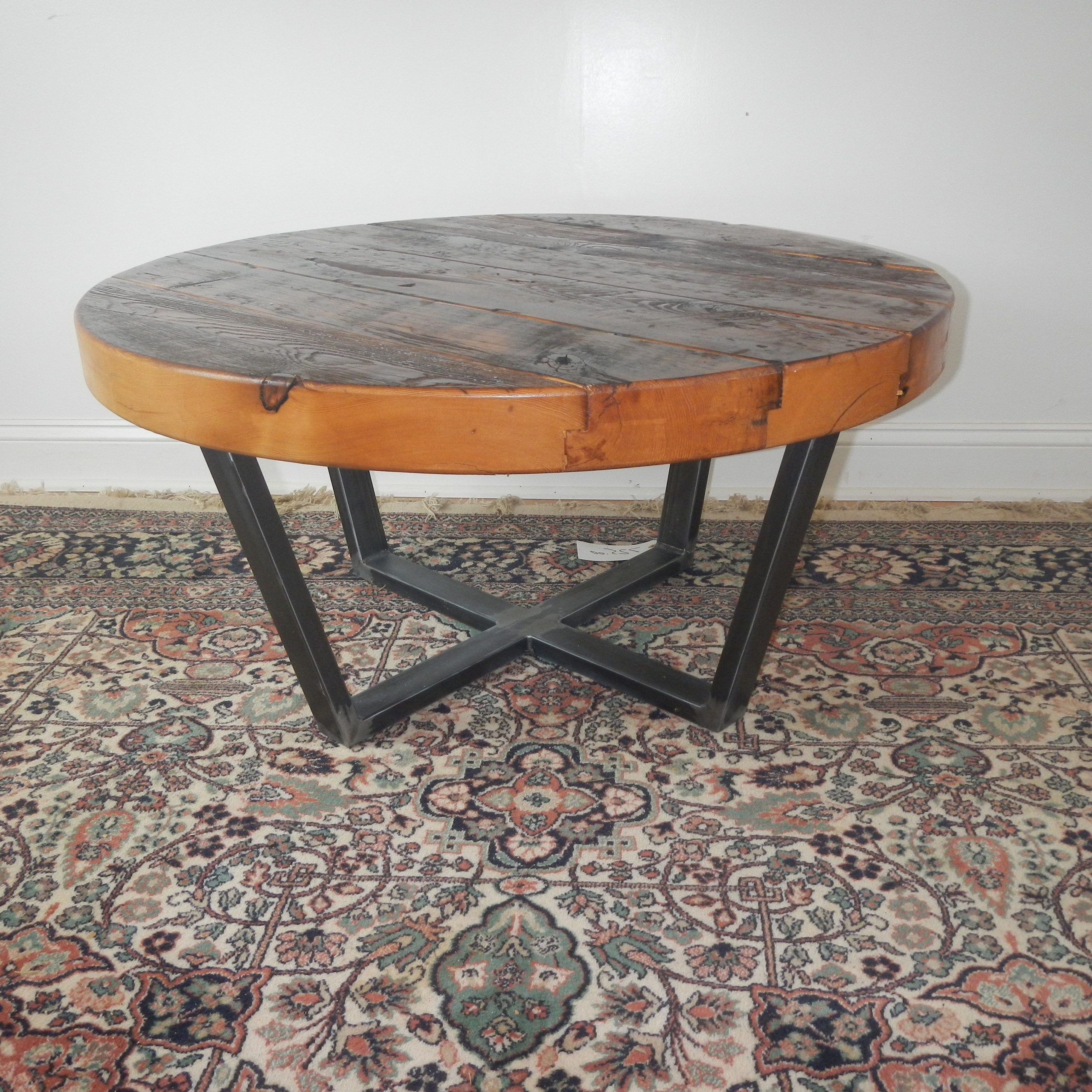 Newest Custom Made Reclaimed Wood And Welded Steel Round Coffee Tabledon In Round Coffee Tables With Steel Frames (View 7 of 15)