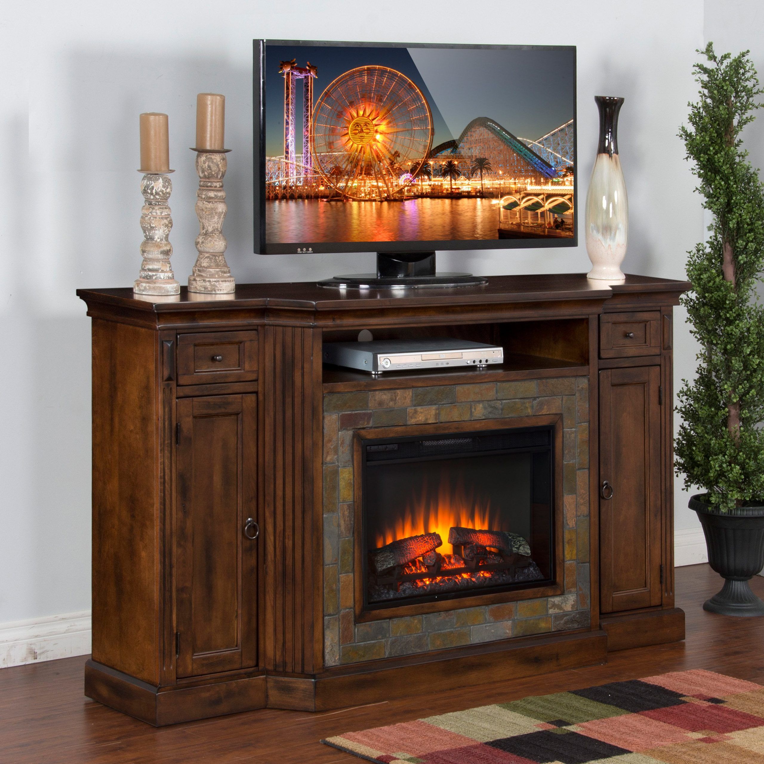 Newest Electric Fireplace Tv Stands For Sunny Designs Santa Fe 72 In. Electric Fireplace Tv Console – Walmart (Photo 2 of 15)