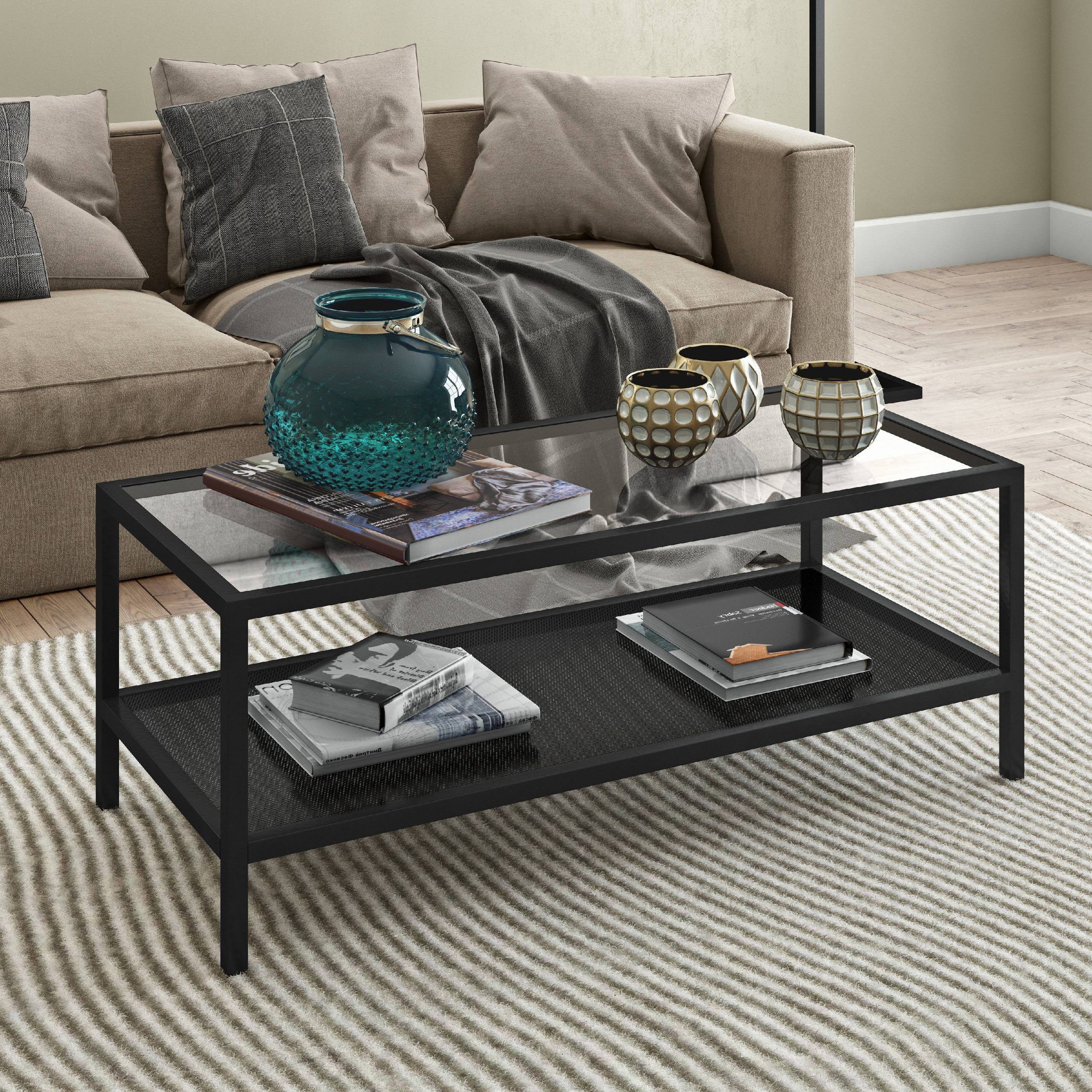 Newest Evelyn&zoe Contemporary Metal Coffee Table With Glass Top – Walmart Pertaining To Studio 350 Black Metal Coffee Tables (View 11 of 15)