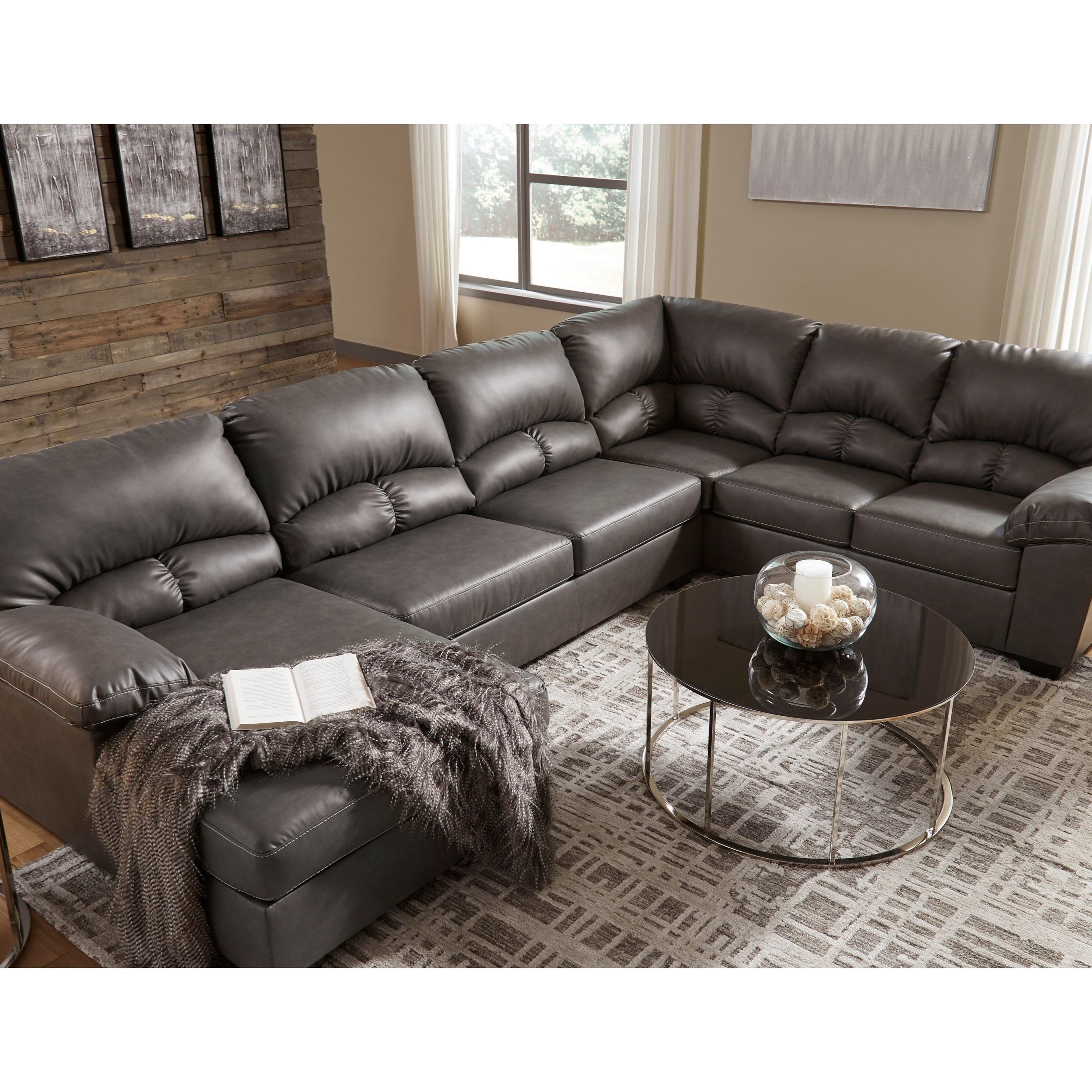 Newest Faux Leather Sectional Sofa Sets With Benchcraft Aberton Faux Leather 3 Piece Sectional With Chaise (Photo 2 of 15)