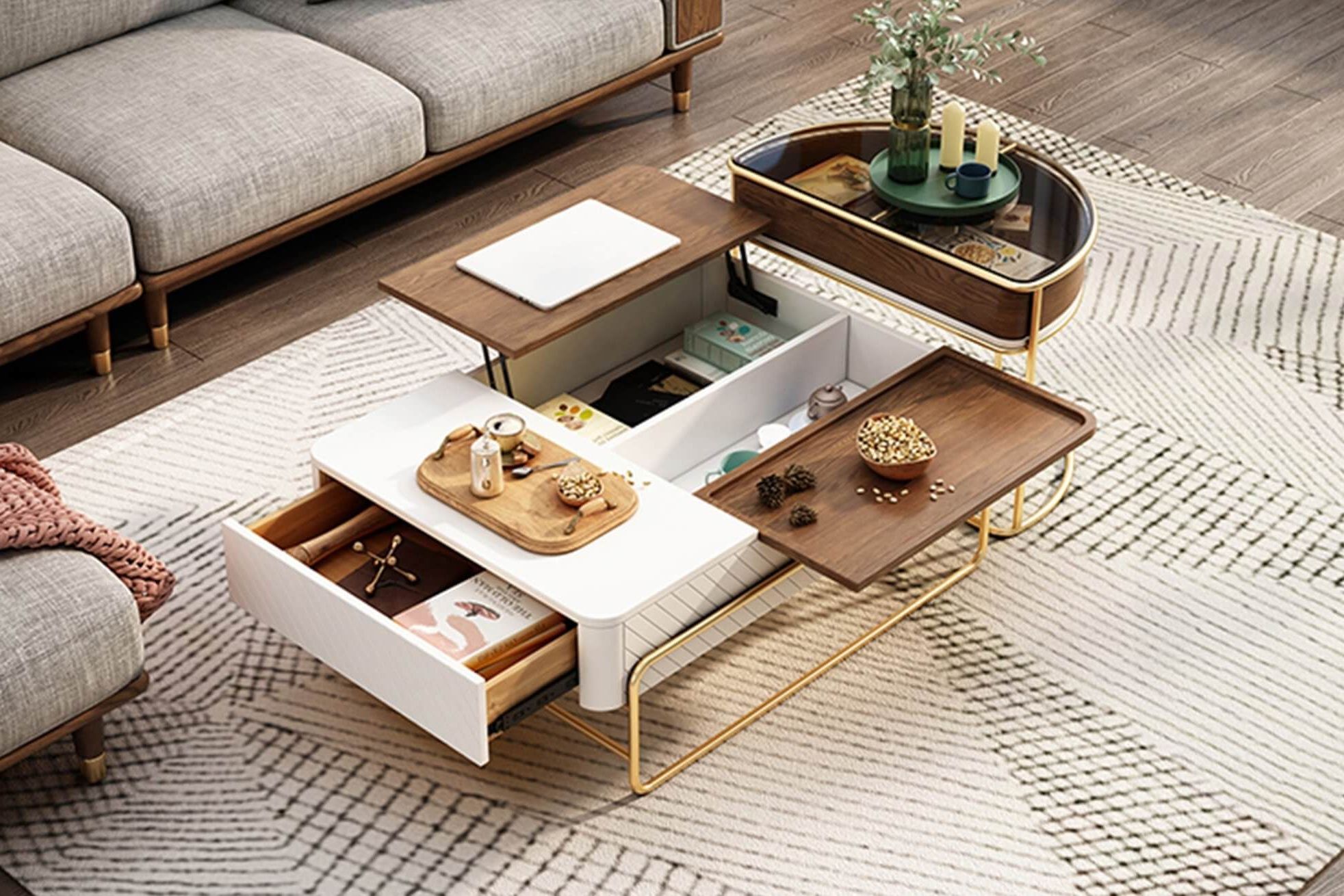 Newest Modern Nesting Coffee Tables Regarding Lift Top Modern Nesting Coffee Table Set With Drawer, Tempered Glass (View 15 of 15)