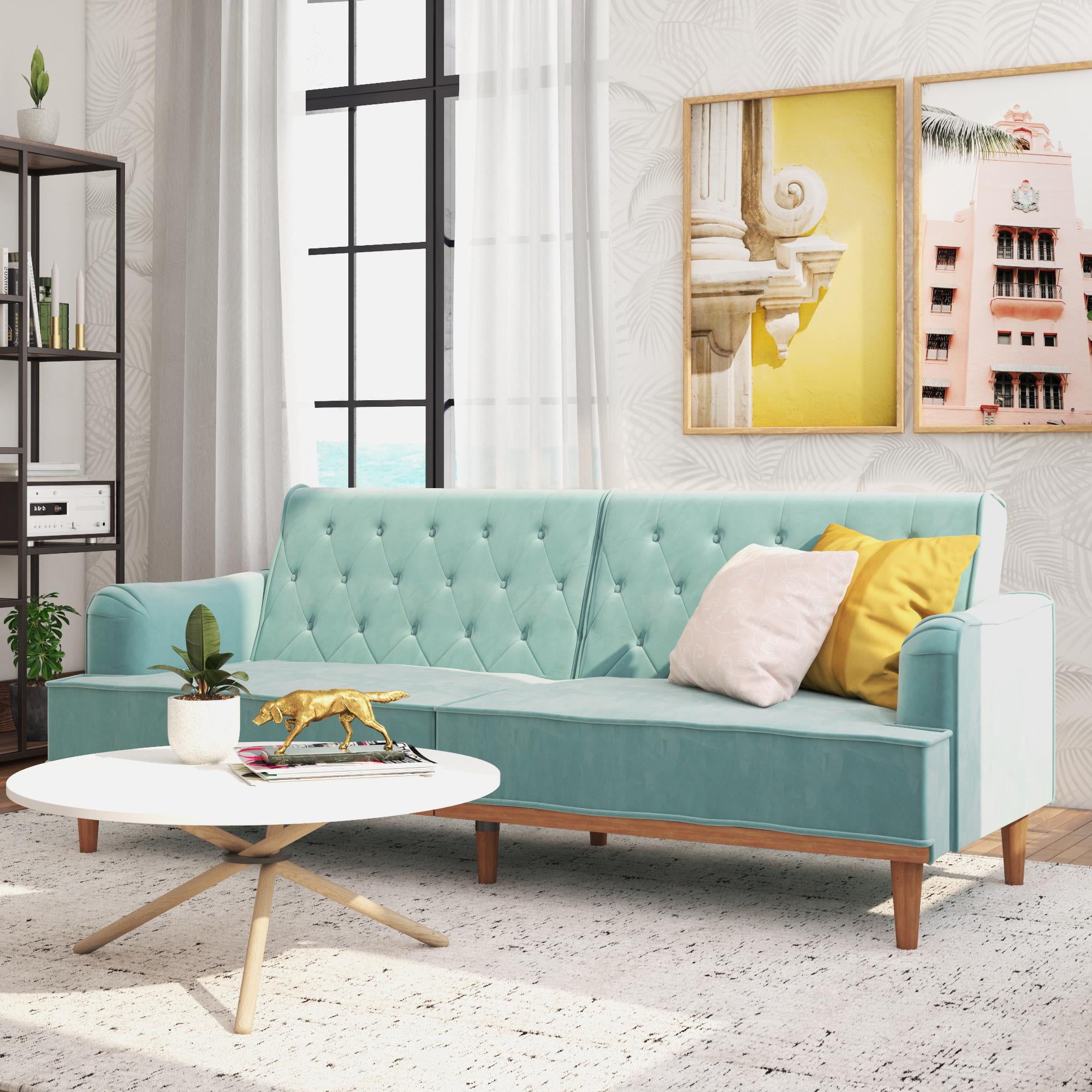 Newest Mr. Kate Stella Vintage Convertible Sofa Bed Futon, Teal Velvet Within 66" Convertible Velvet Sofa Beds (Photo 13 of 15)
